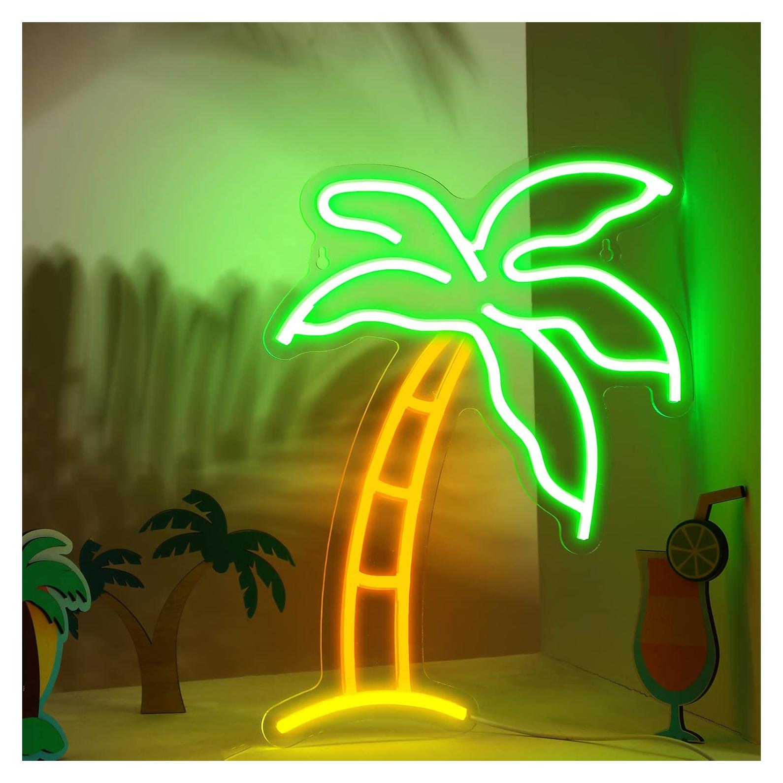 Letrero LED Neón Palma ROCEEI 36x27 cm Verde USB Decorativo