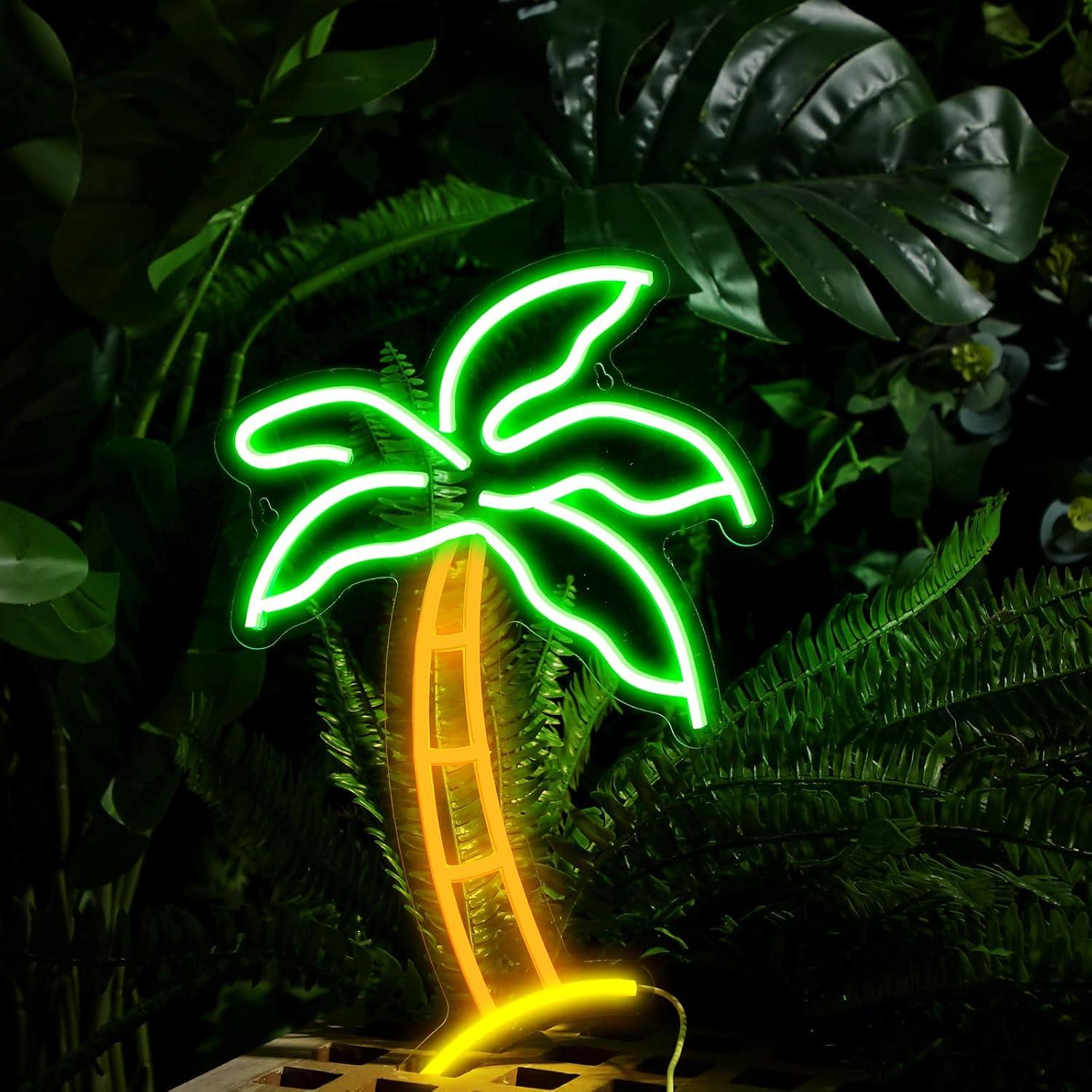 Letrero LED Neón Palma ROCEEI 36x27 cm Verde USB Decorativo