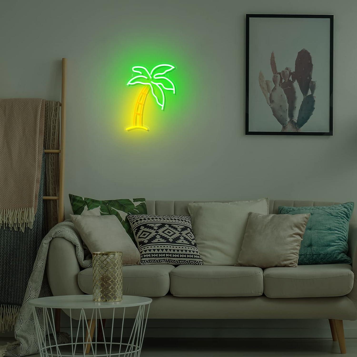 Letrero LED Neón Palma ROCEEI 36x27 cm Verde USB Decorativo