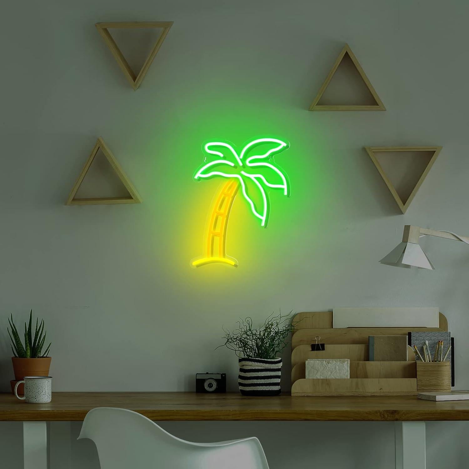Letrero LED Neón Palma ROCEEI 36x27 cm Verde USB Decorativo
