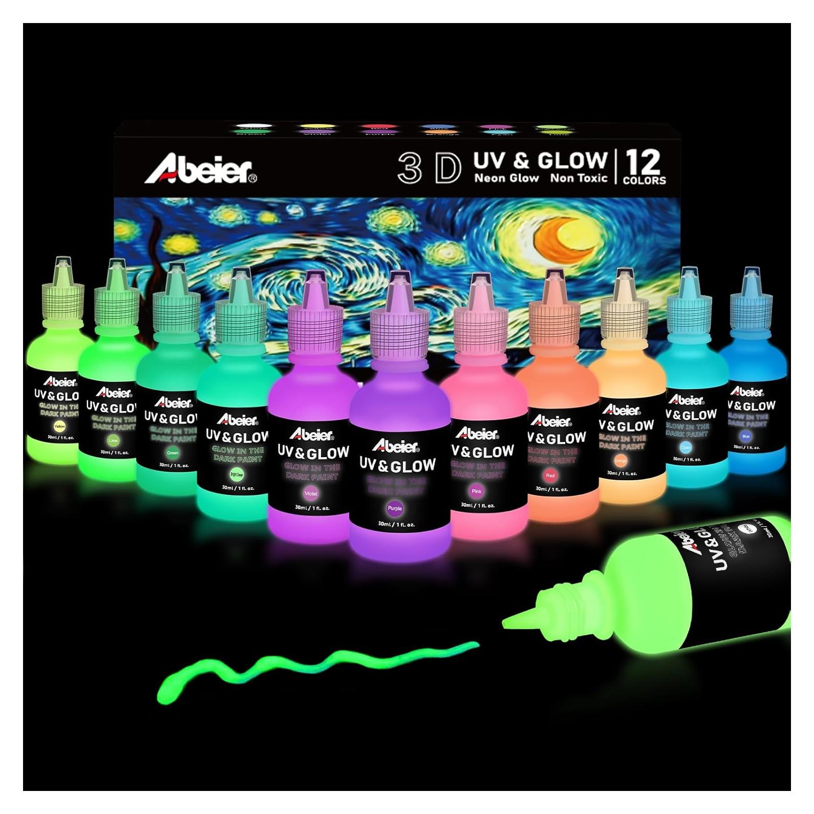Pintura Acrílica que Brilla en la Oscuridad ABEIER, 12 Colores 30ml