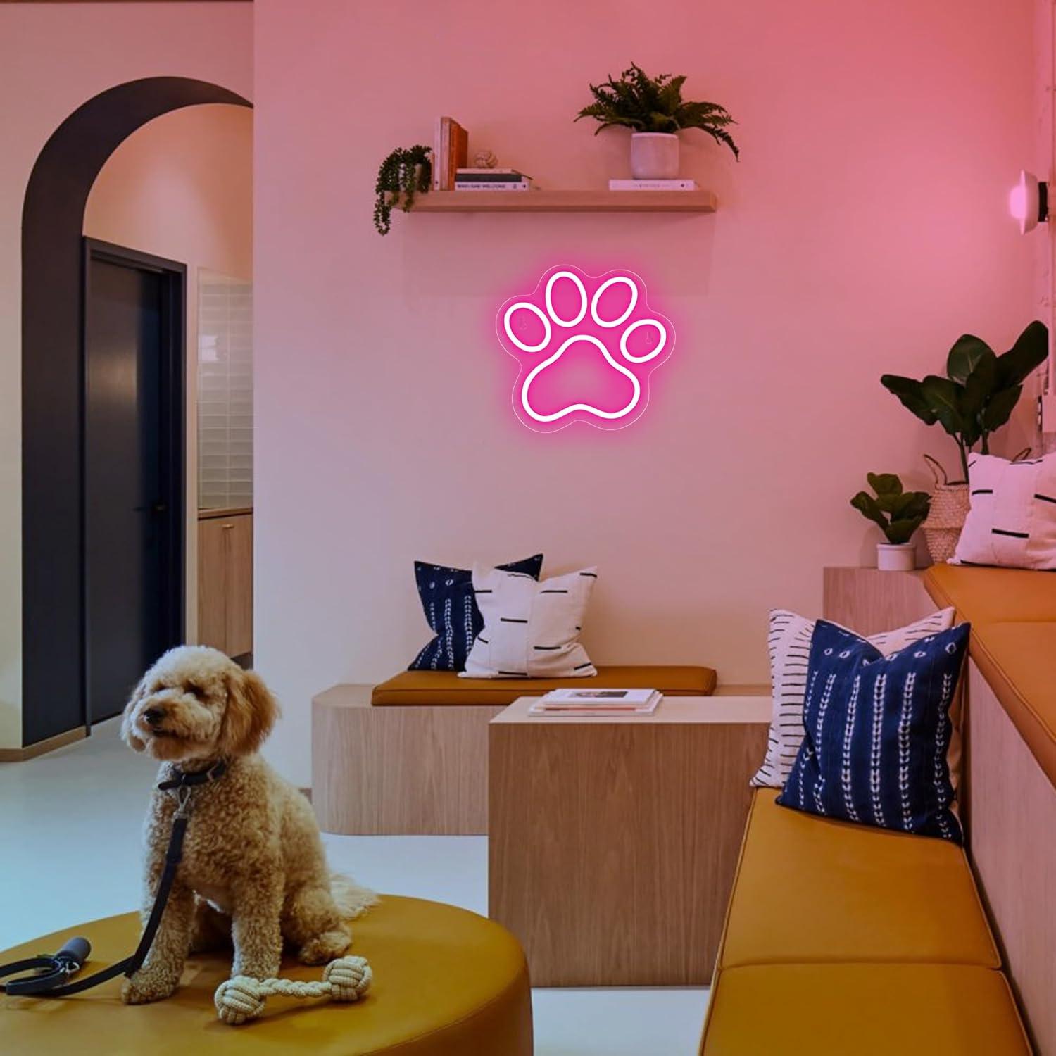 Aslanka Cat Dog Paw Neon LED Sign, Dimmable Led Cat Foot Neon Light for Wall Decor, USB Powered Neon Light Acrylic Sign for Home Bedroom Pet Shop Dog House Esthetics Wall Art Gift-Pink