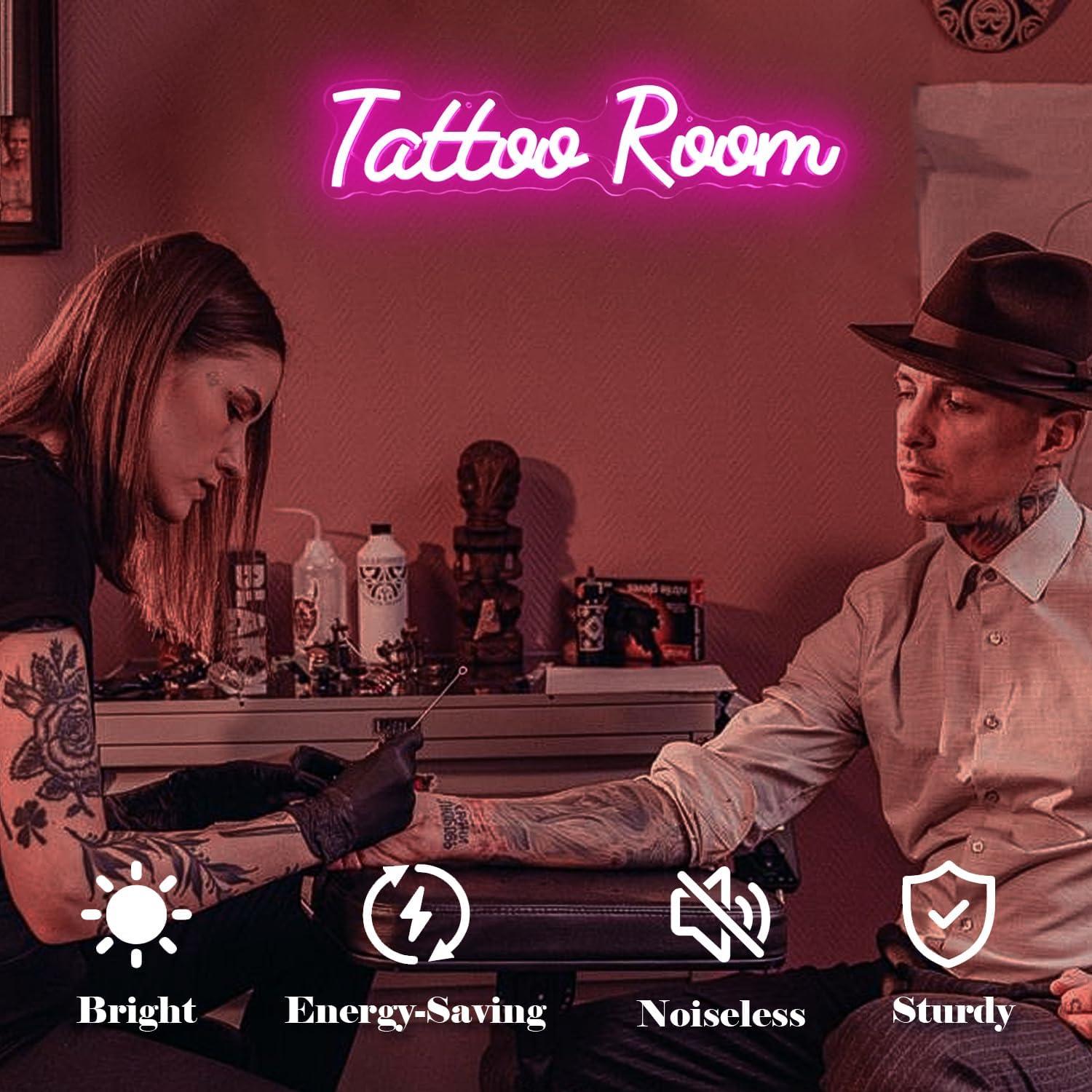 Letrero de Neón LED Rosa Sala de Tatuajes Vveikea 28.2x19.8cm