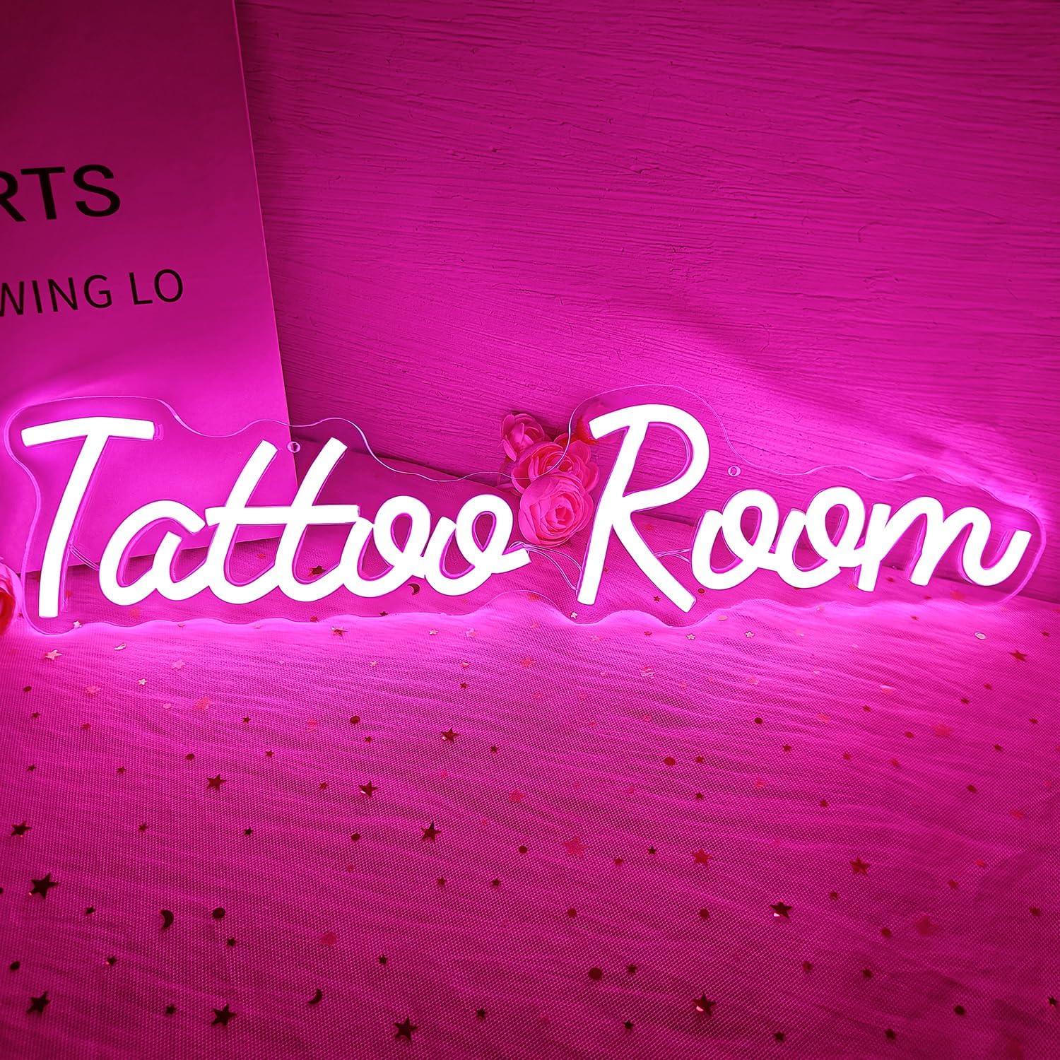 Letrero de Neón LED Rosa Sala de Tatuajes Vveikea 28.2x19.8cm