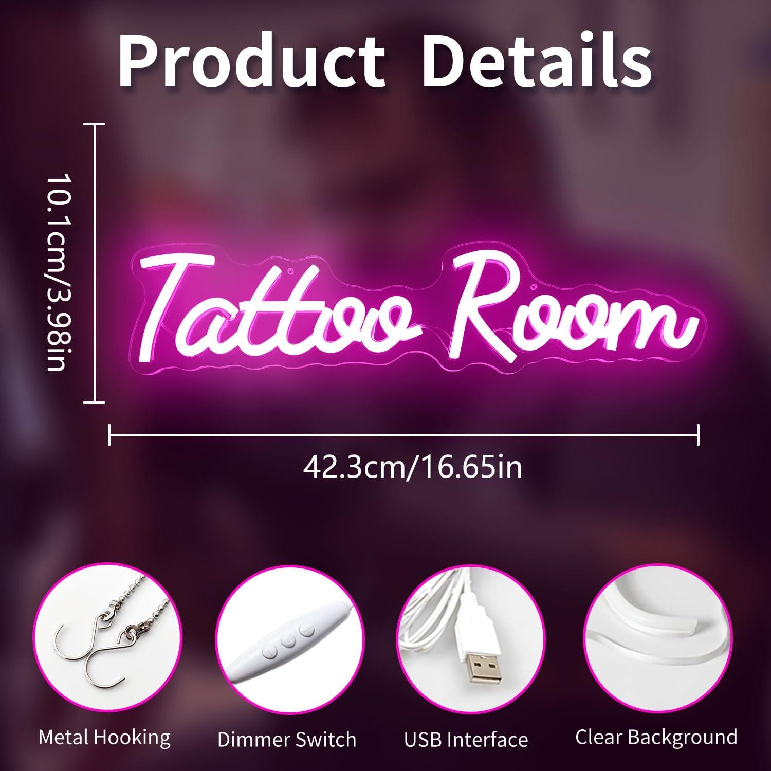 Letrero de Neón LED Rosa Sala de Tatuajes Vveikea 28.2x19.8cm