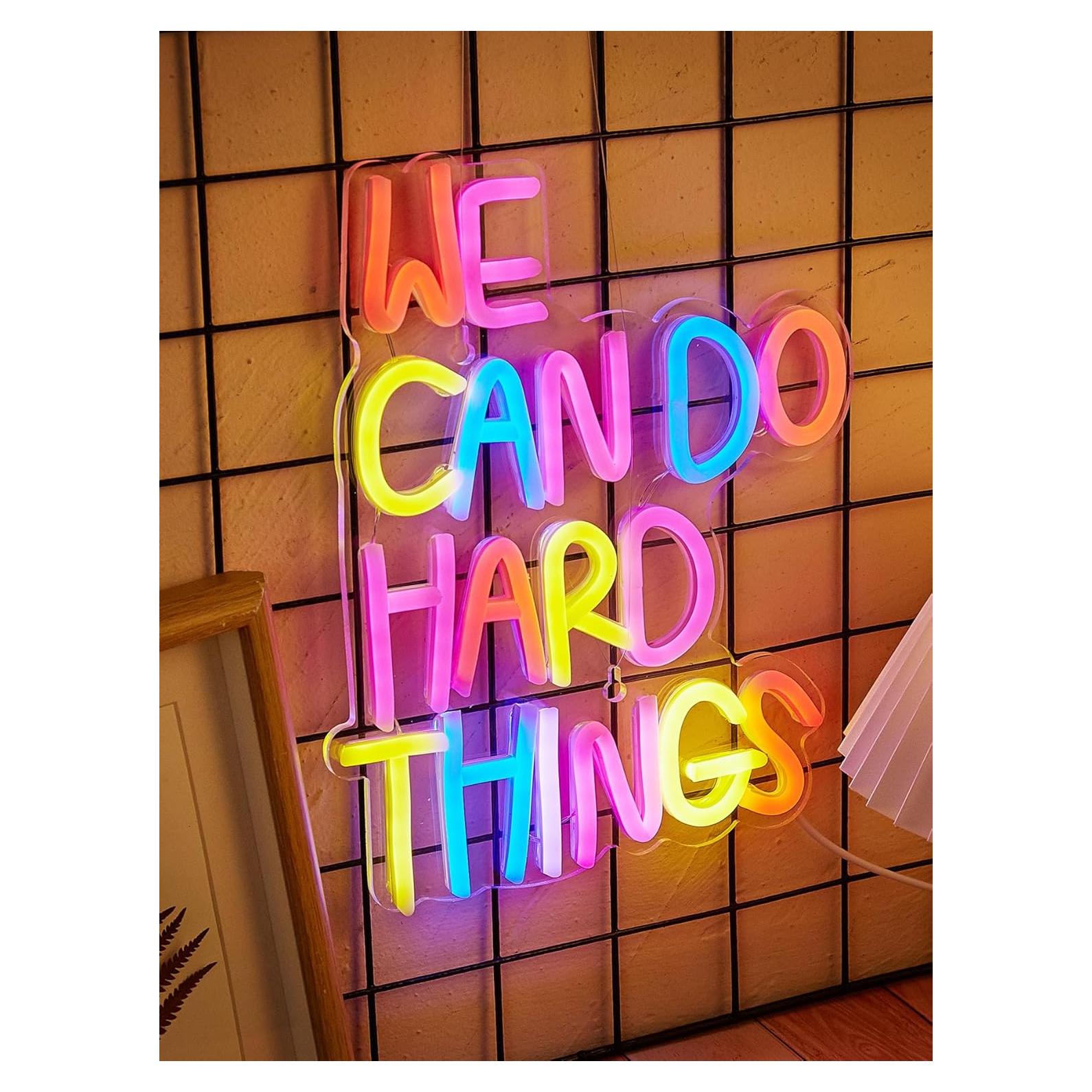 LED Neon We can do hard things Cute Neon Sign, USB Powered Neon Signs Night Light, 3D Wall Art & Game room Bedroom Living Room party Decor lamp for Children Kids Girls Boys