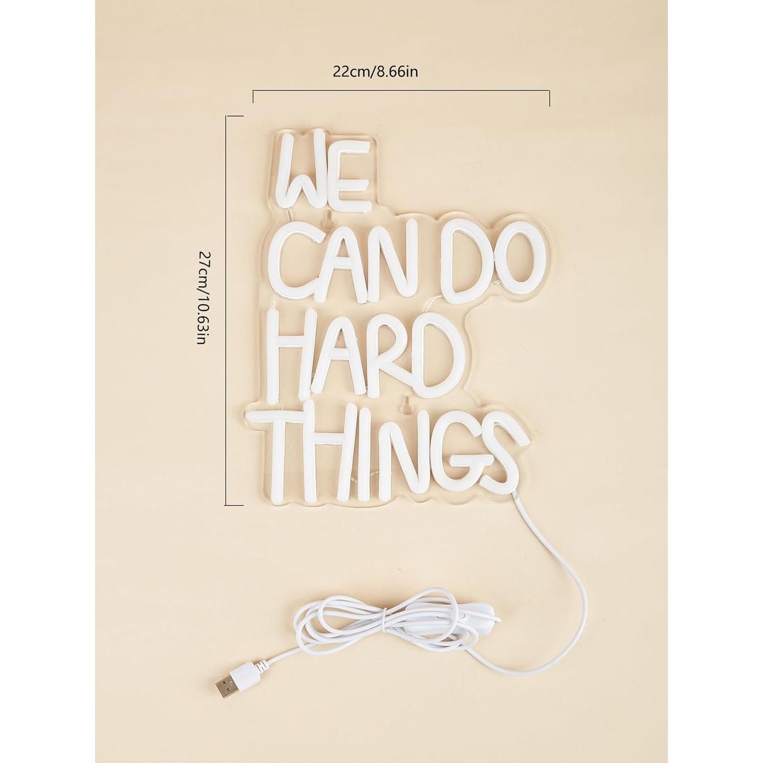 LED Neon We can do hard things Cute Neon Sign, USB Powered Neon Signs Night Light, 3D Wall Art & Game room Bedroom Living Room party Decor lamp for Children Kids Girls Boys