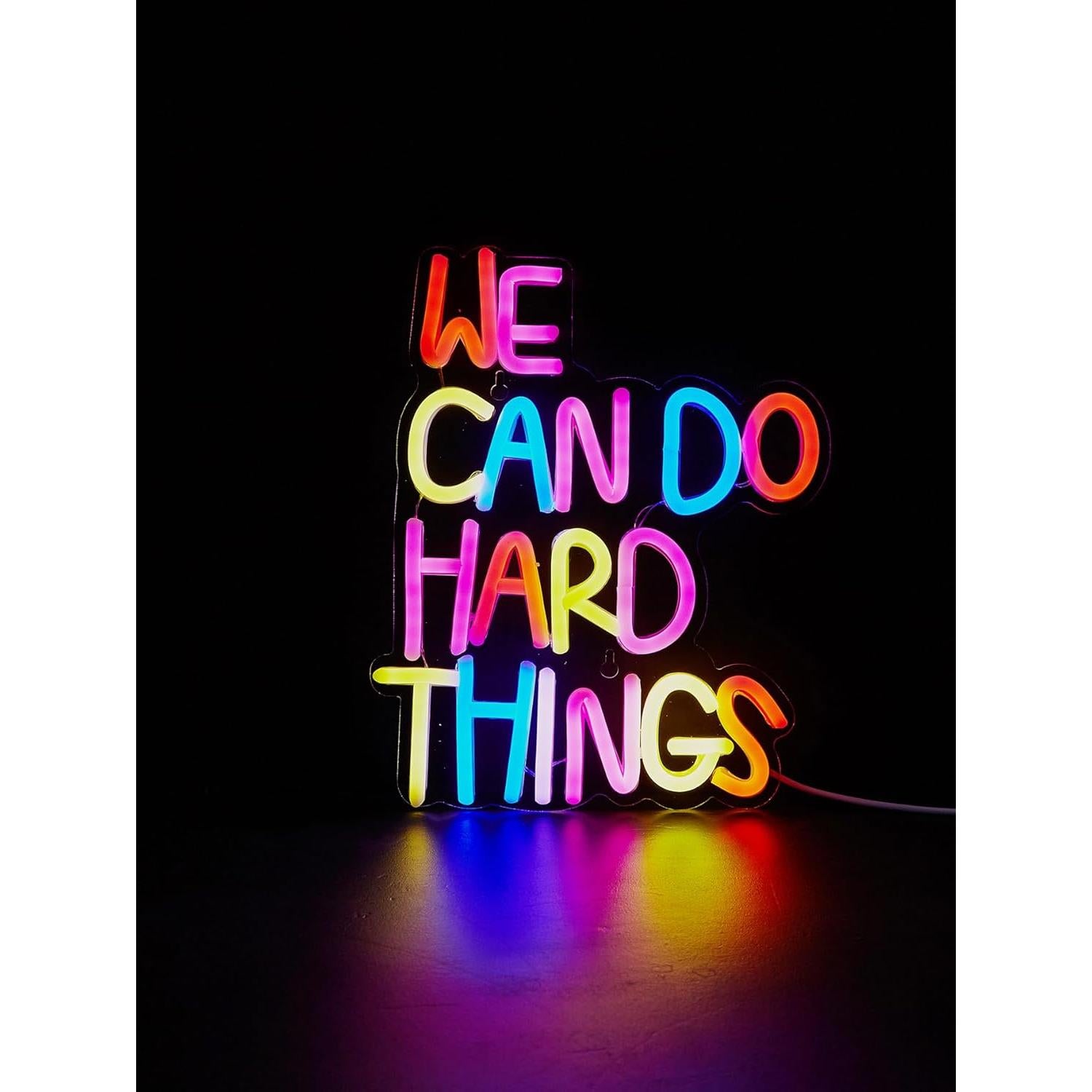 LED Neon We can do hard things Cute Neon Sign, USB Powered Neon Signs Night Light, 3D Wall Art & Game room Bedroom Living Room party Decor lamp for Children Kids Girls Boys