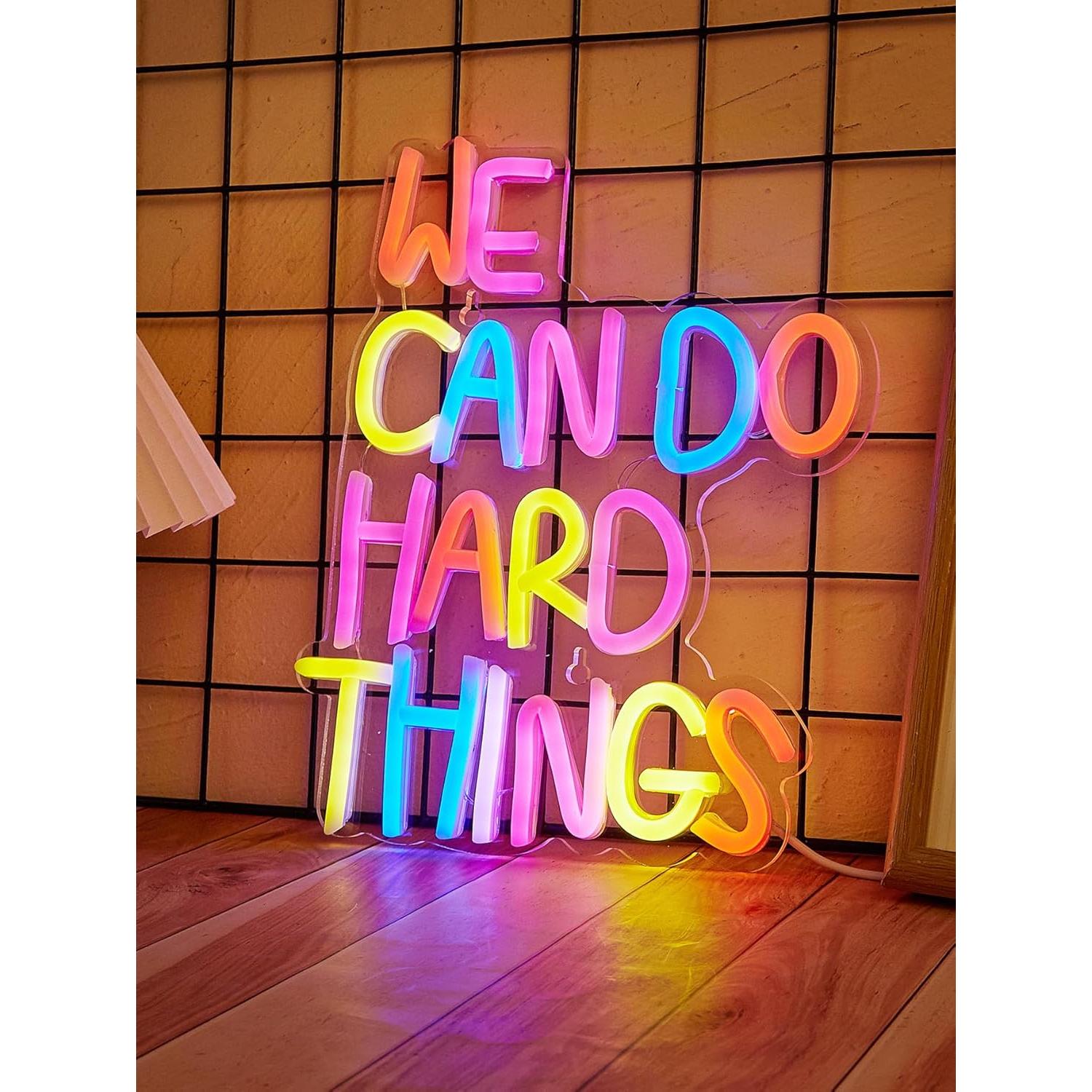 LED Neon We can do hard things Cute Neon Sign, USB Powered Neon Signs Night Light, 3D Wall Art & Game room Bedroom Living Room party Decor lamp for Children Kids Girls Boys