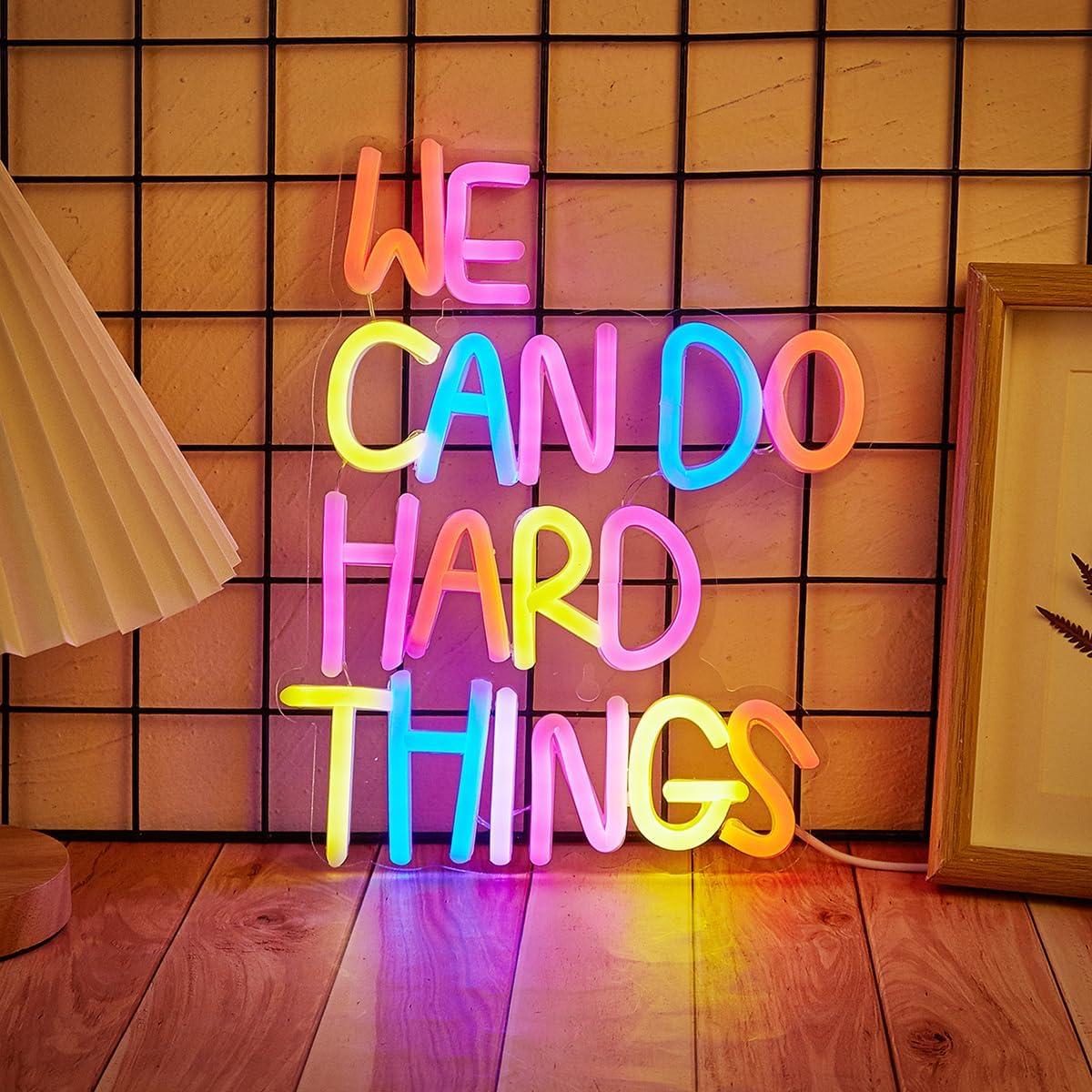 LED Neon We can do hard things Cute Neon Sign, USB Powered Neon Signs Night Light, 3D Wall Art & Game room Bedroom Living Room party Decor lamp for Children Kids Girls Boys