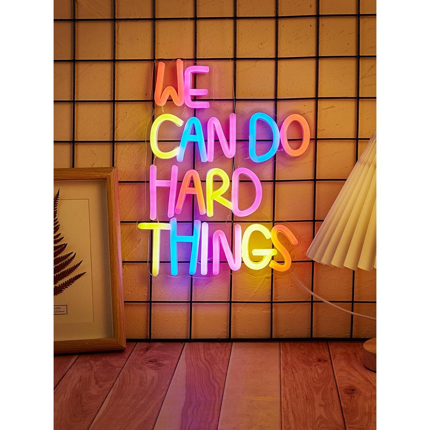 LED Neon We can do hard things Cute Neon Sign, USB Powered Neon Signs Night Light, 3D Wall Art & Game room Bedroom Living Room party Decor lamp for Children Kids Girls Boys