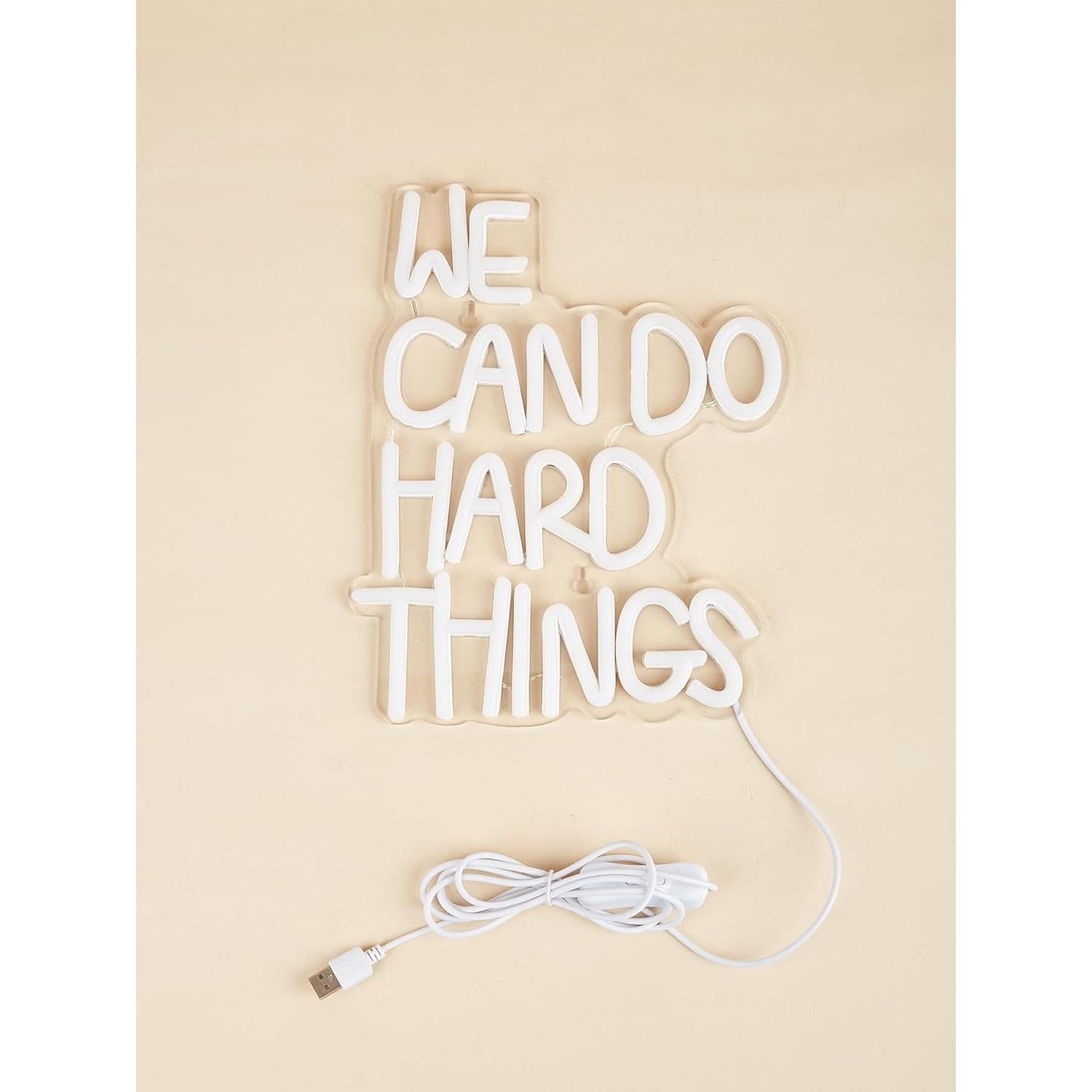 LED Neon We can do hard things Cute Neon Sign, USB Powered Neon Signs Night Light, 3D Wall Art & Game room Bedroom Living Room party Decor lamp for Children Kids Girls Boys