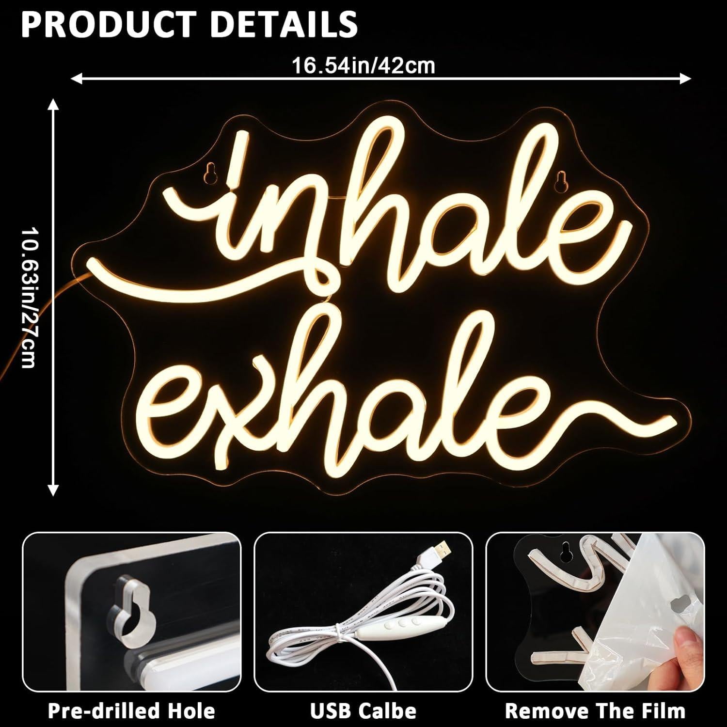 Letrero Neón Inhala Exhala LED Dimmable 37.5x32.5cm