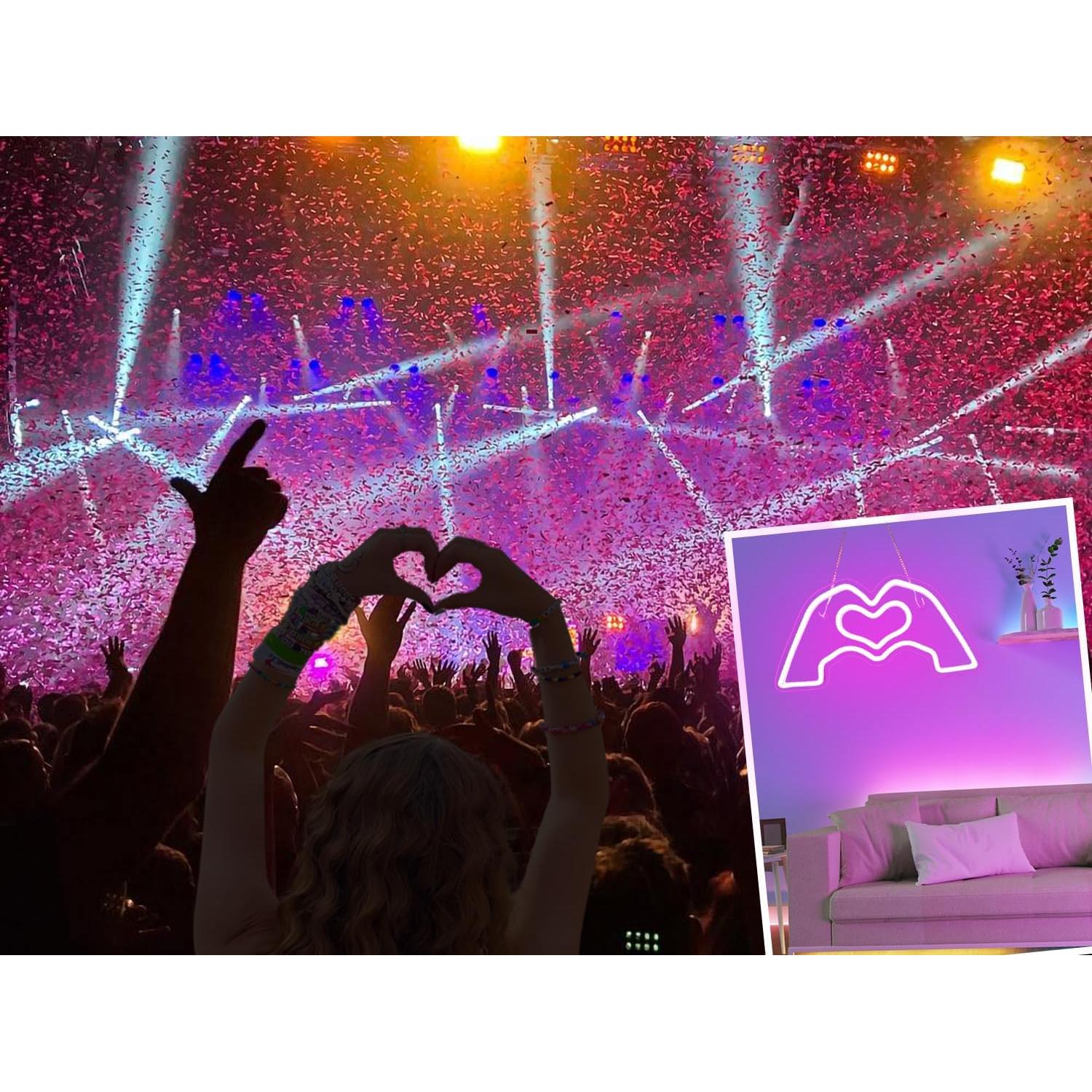 Cartel de Neón Corazones con Manos HMASYO LED Rosa 40x20cm