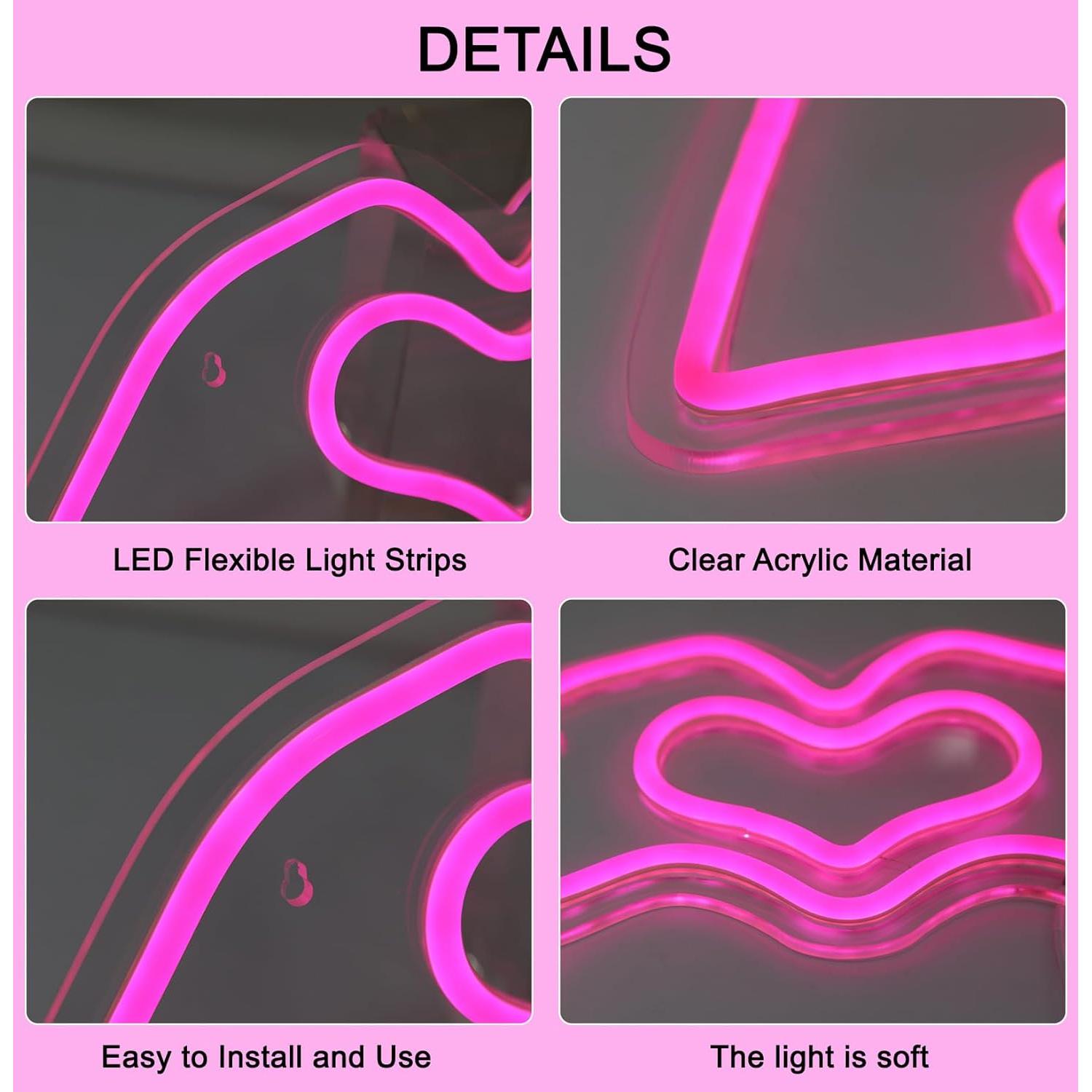 Cartel de Neón Corazones con Manos HMASYO LED Rosa 40x20cm