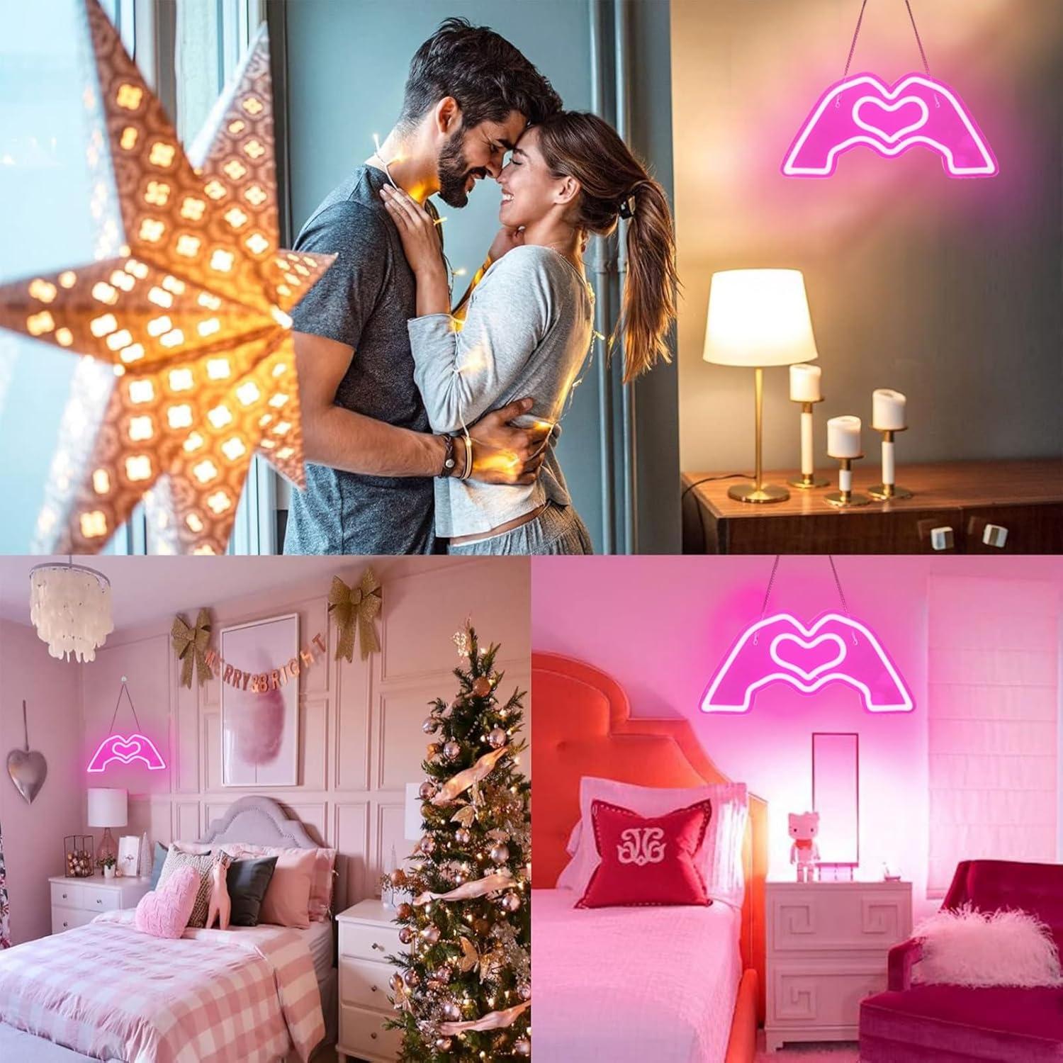 Cartel de Neón Corazones con Manos HMASYO LED Rosa 40x20cm