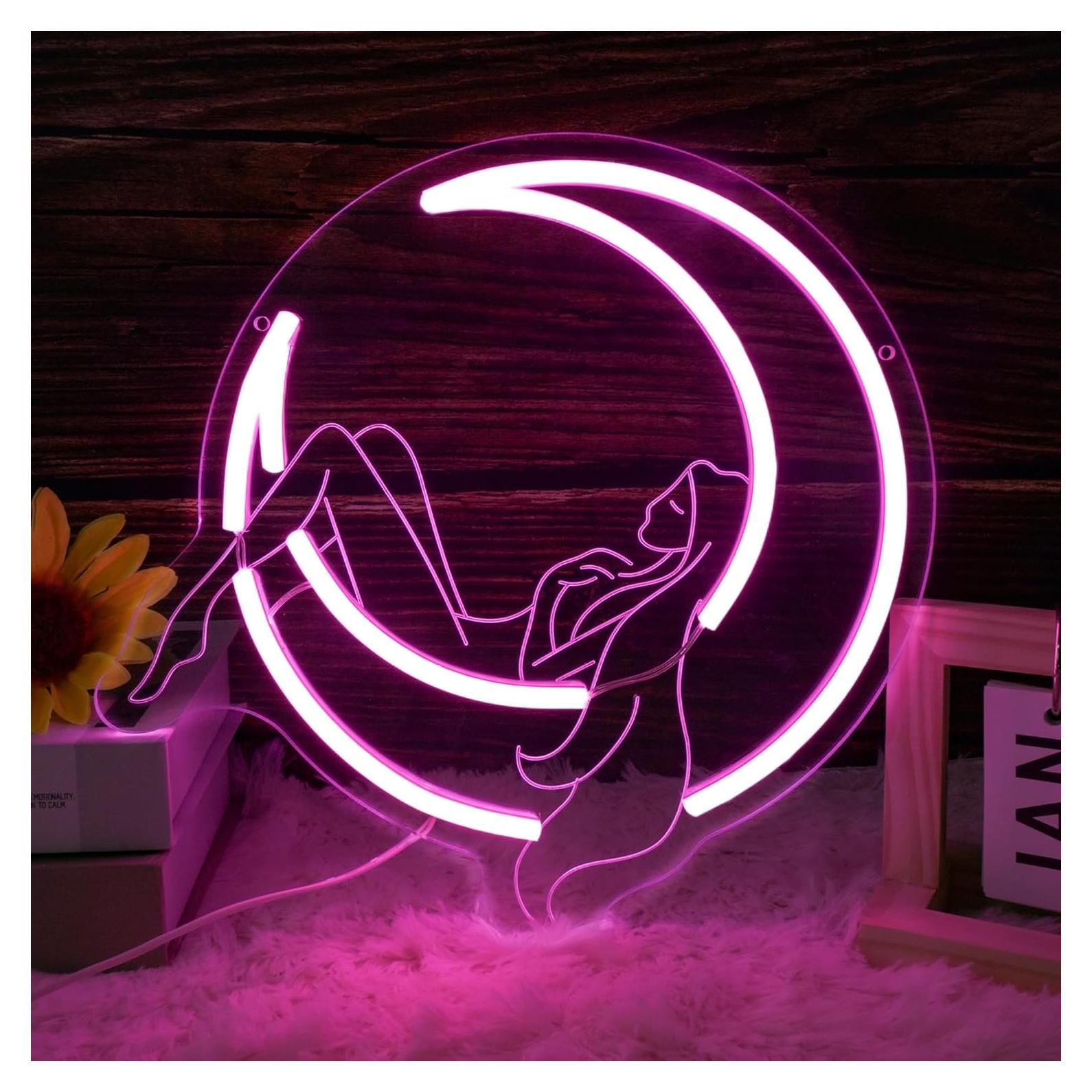 Luz de Neón Decorativa YHOPESPZ Chica Luna Creciente LED 28.4x28.7cm