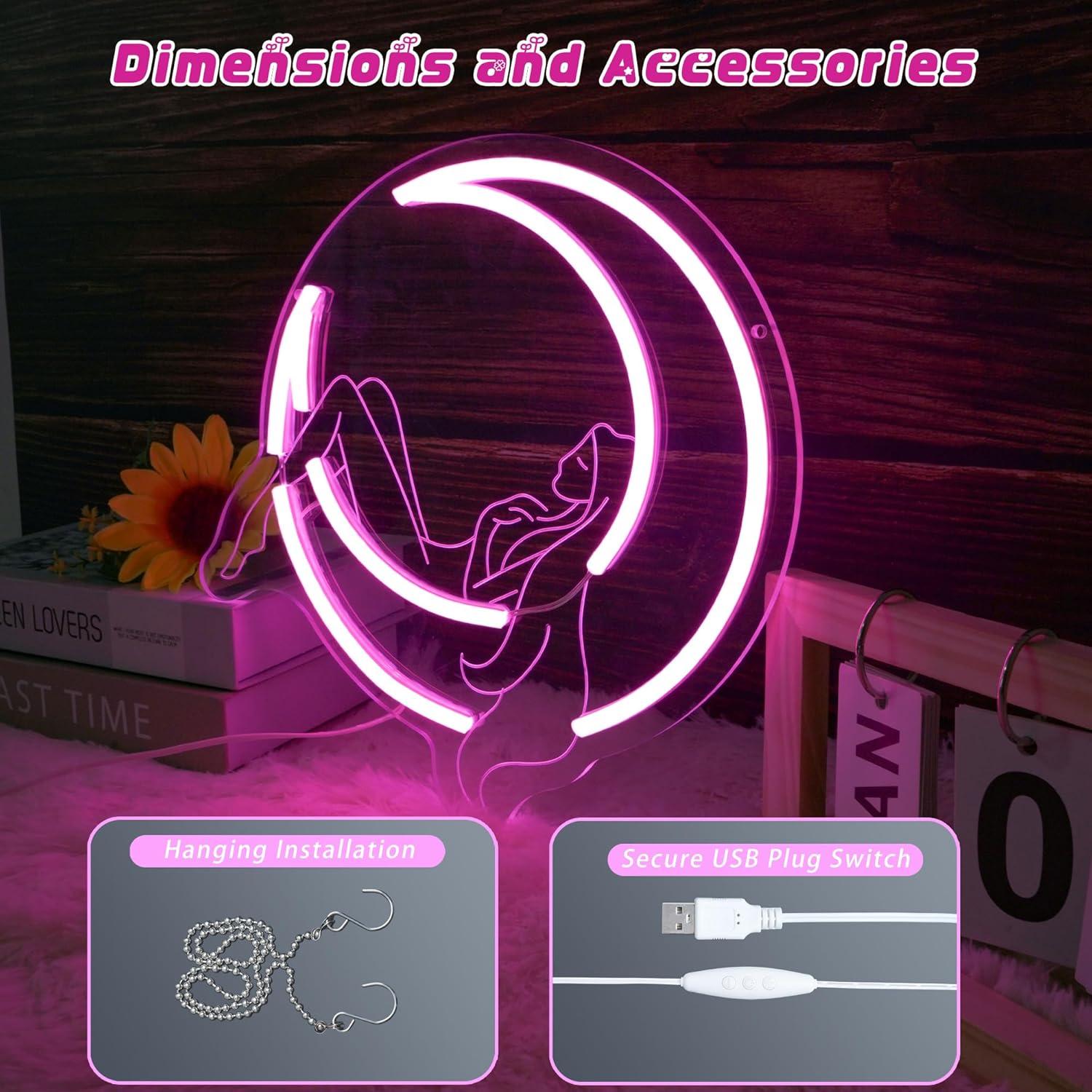 Luz de Neón Decorativa YHOPESPZ Chica Luna Creciente LED 28.4x28.7cm