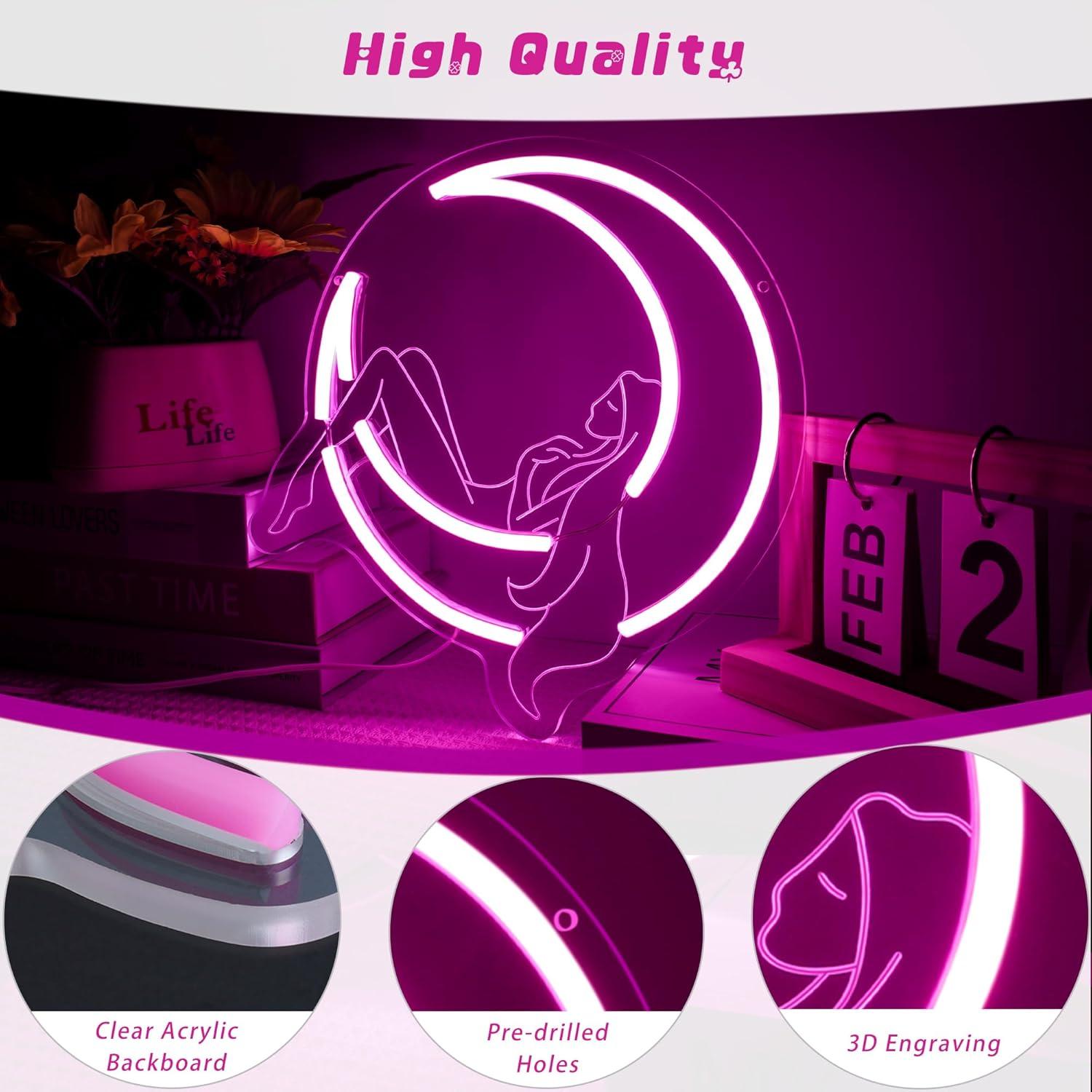 Luz de Neón Decorativa YHOPESPZ Chica Luna Creciente LED 28.4x28.7cm