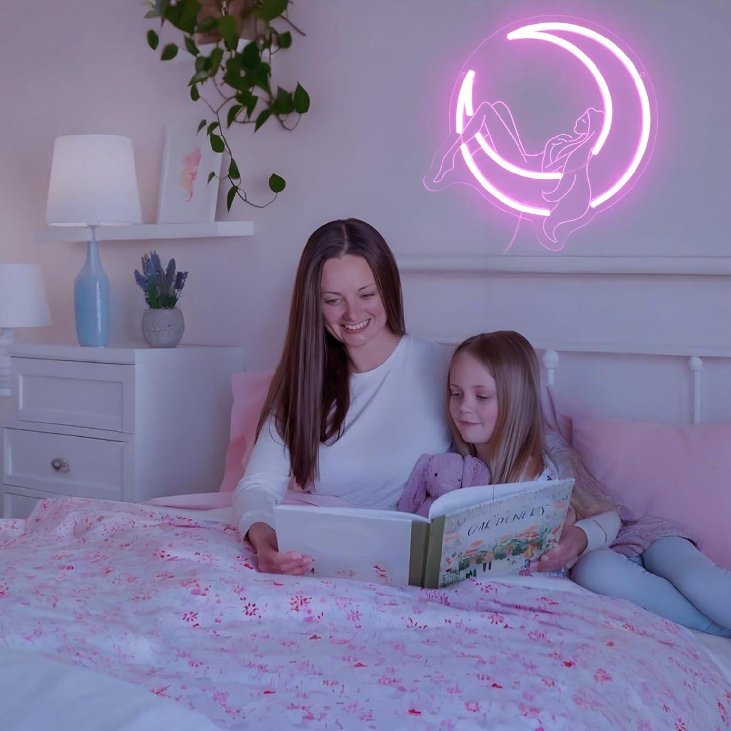 Luz de Neón Decorativa YHOPESPZ Chica Luna Creciente LED 28.4x28.7cm