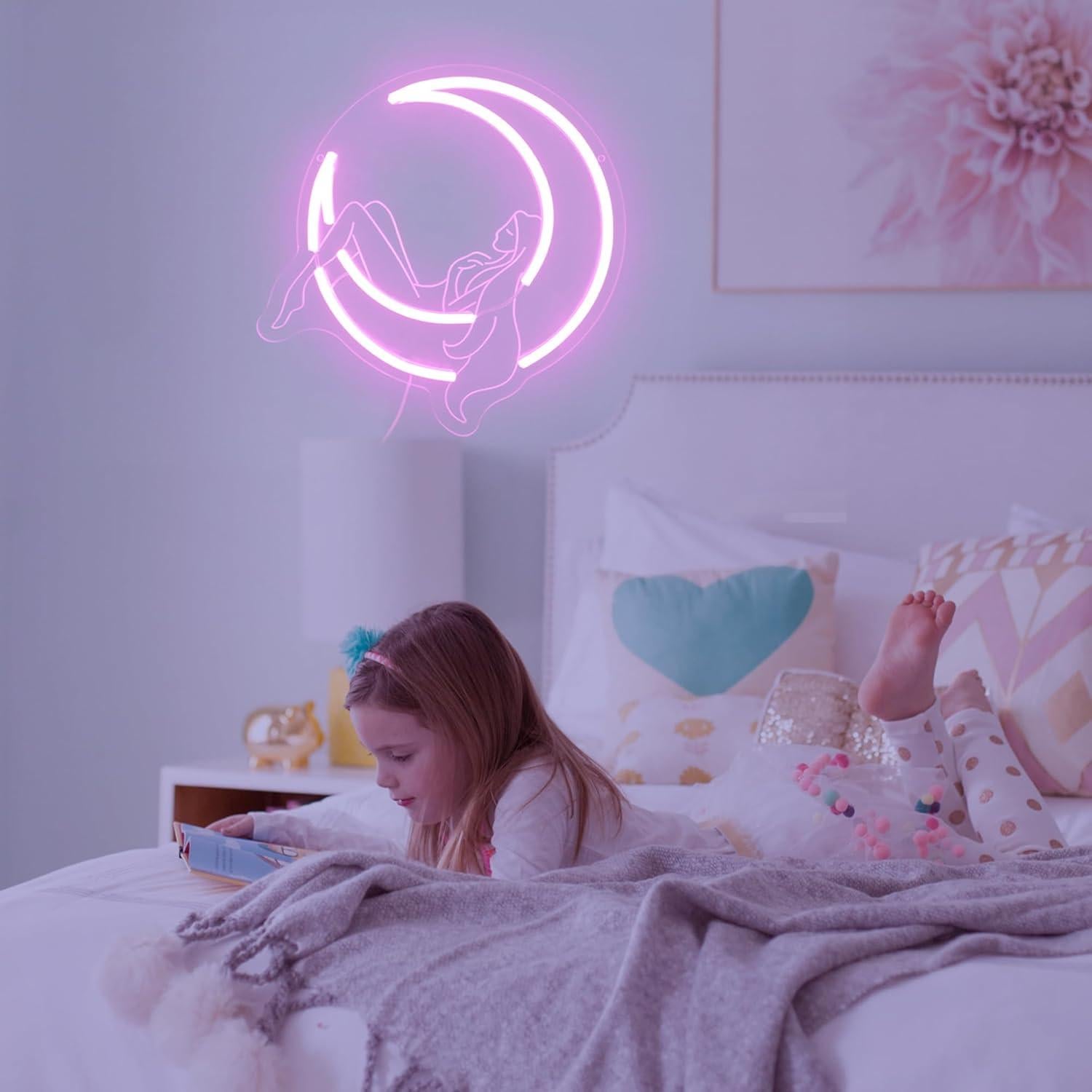 Luz de Neón Decorativa YHOPESPZ Chica Luna Creciente LED 28.4x28.7cm