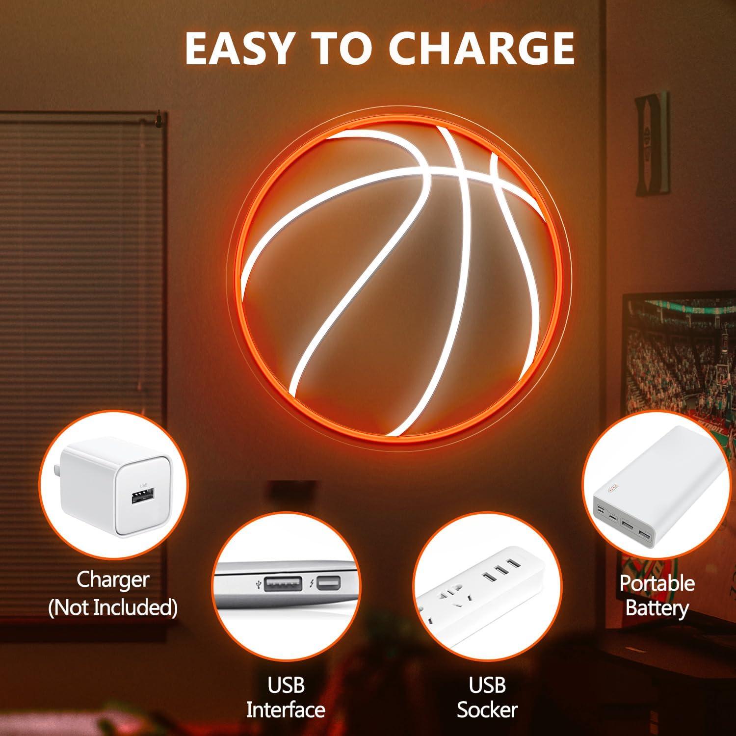 Luz de Neón LED Baloncesto HAJAE 32x32 cm Regulable USB