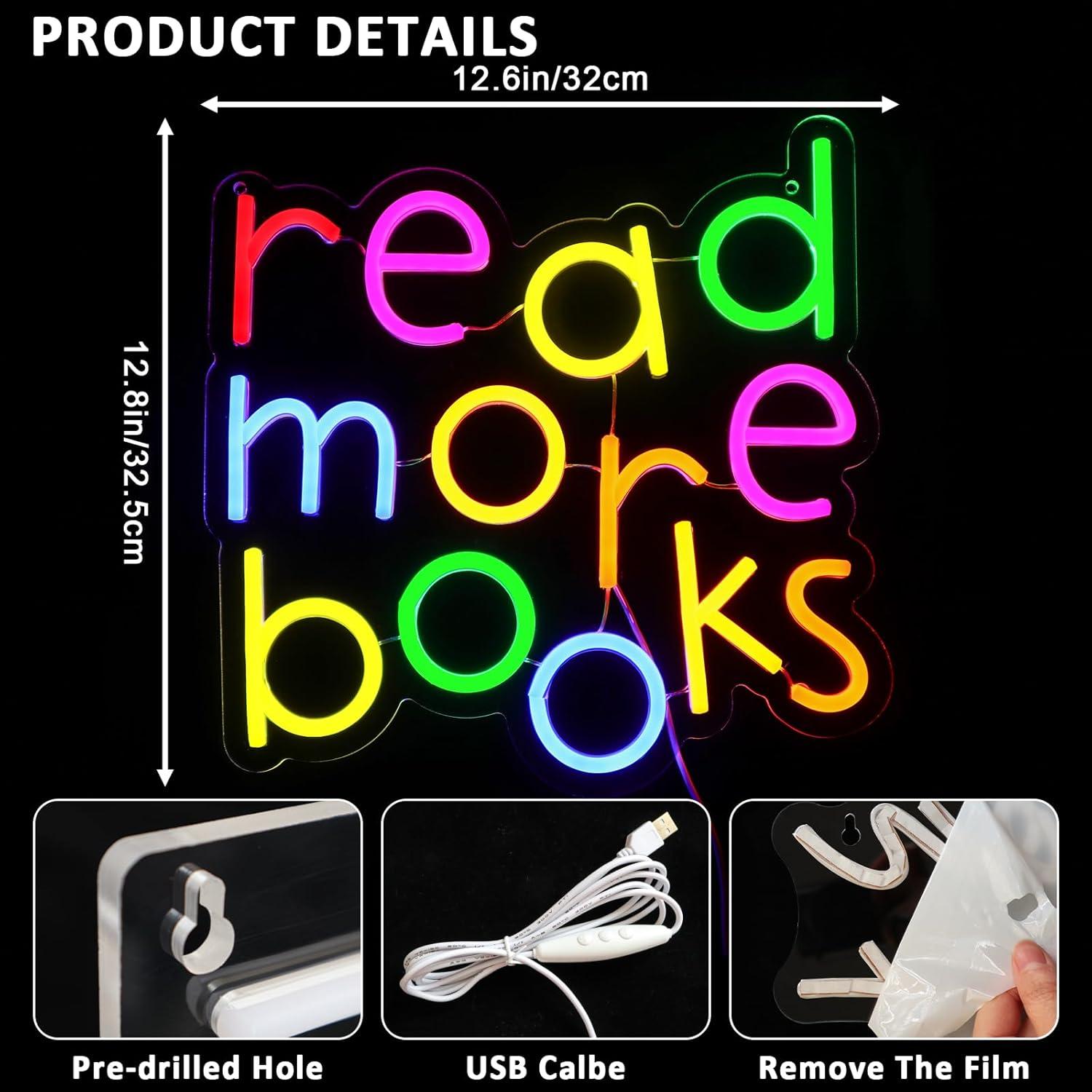 Letrero Neón Lea Más Libros PMCVYH 32x32.5cm USB Dimmable