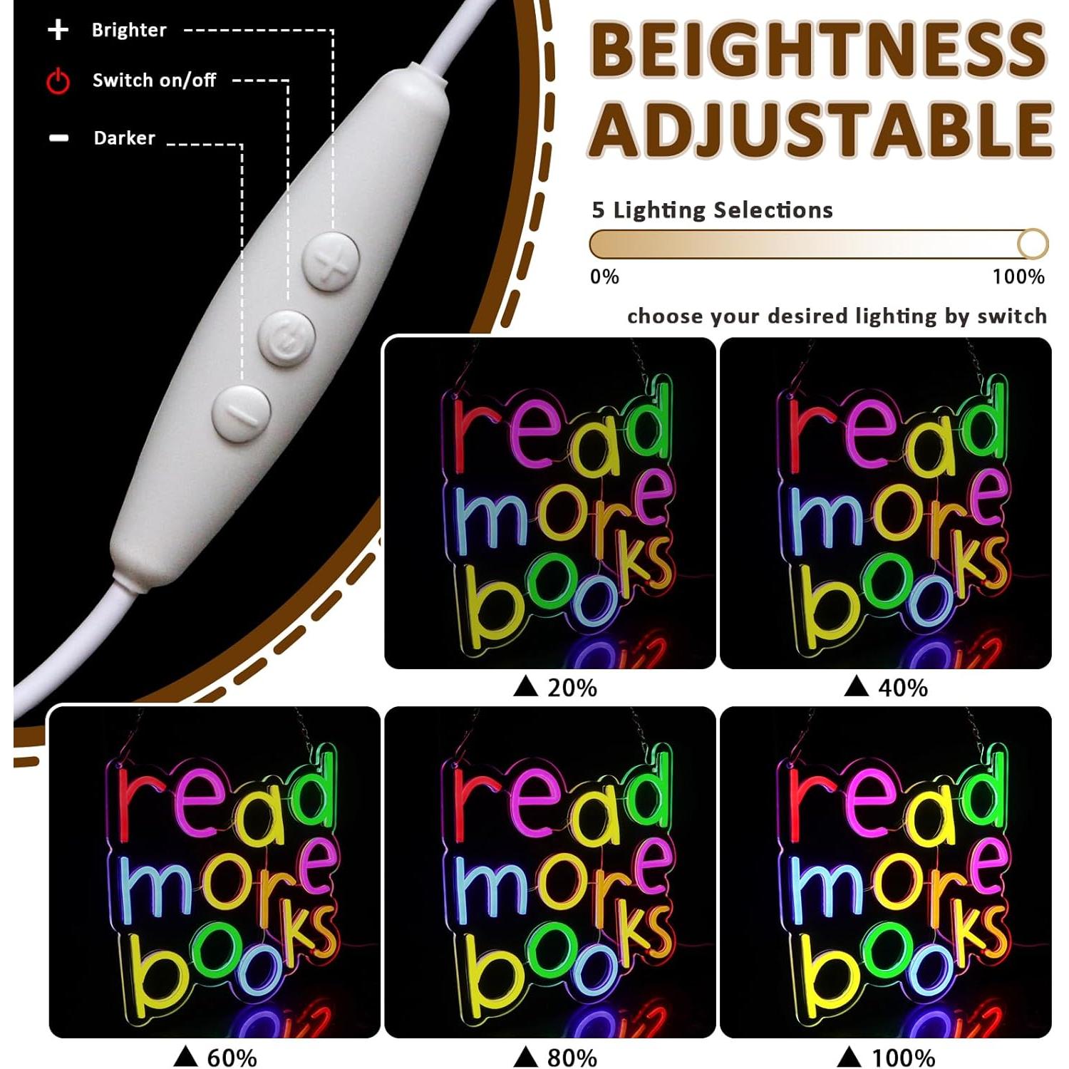 Letrero Neón Lea Más Libros PMCVYH 32x32.5cm USB Dimmable