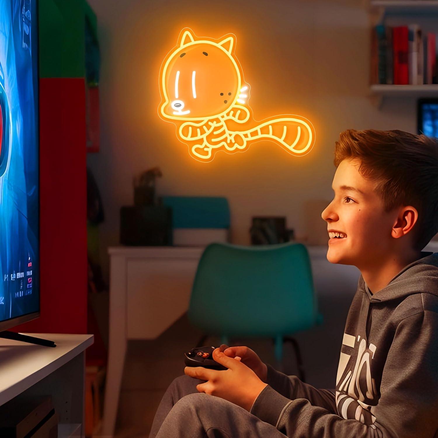 Officially Licensed Cat Kid UV Painted LED Neon Light – Inspired Wall Art, Vibrant Kids Room Decor, Superhero-Themed Night Light, Gift for Dog Man Book Fans (15 * 12.8")