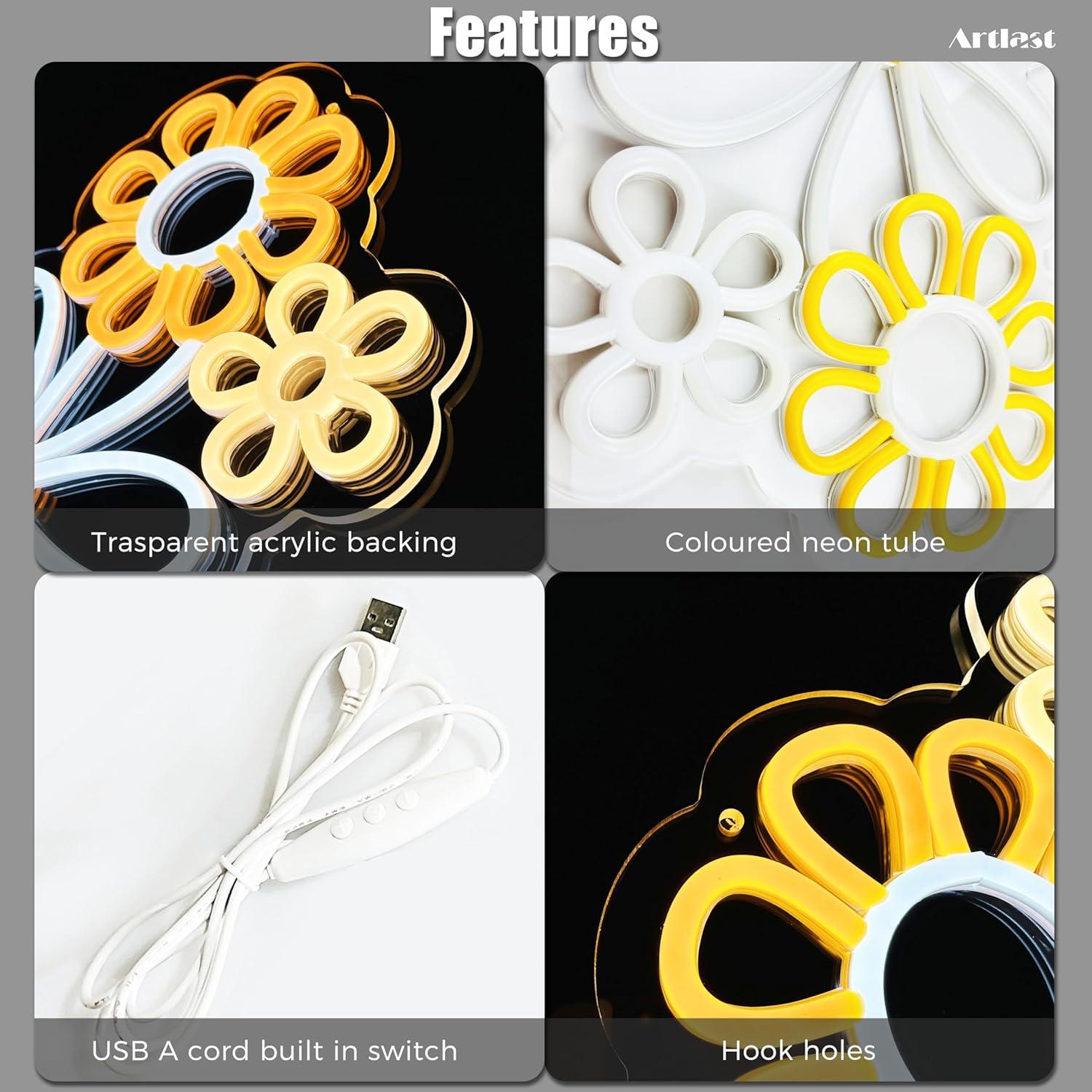 Letrero Neón Flor Margarita Artlast 34x33 cm LED Pared