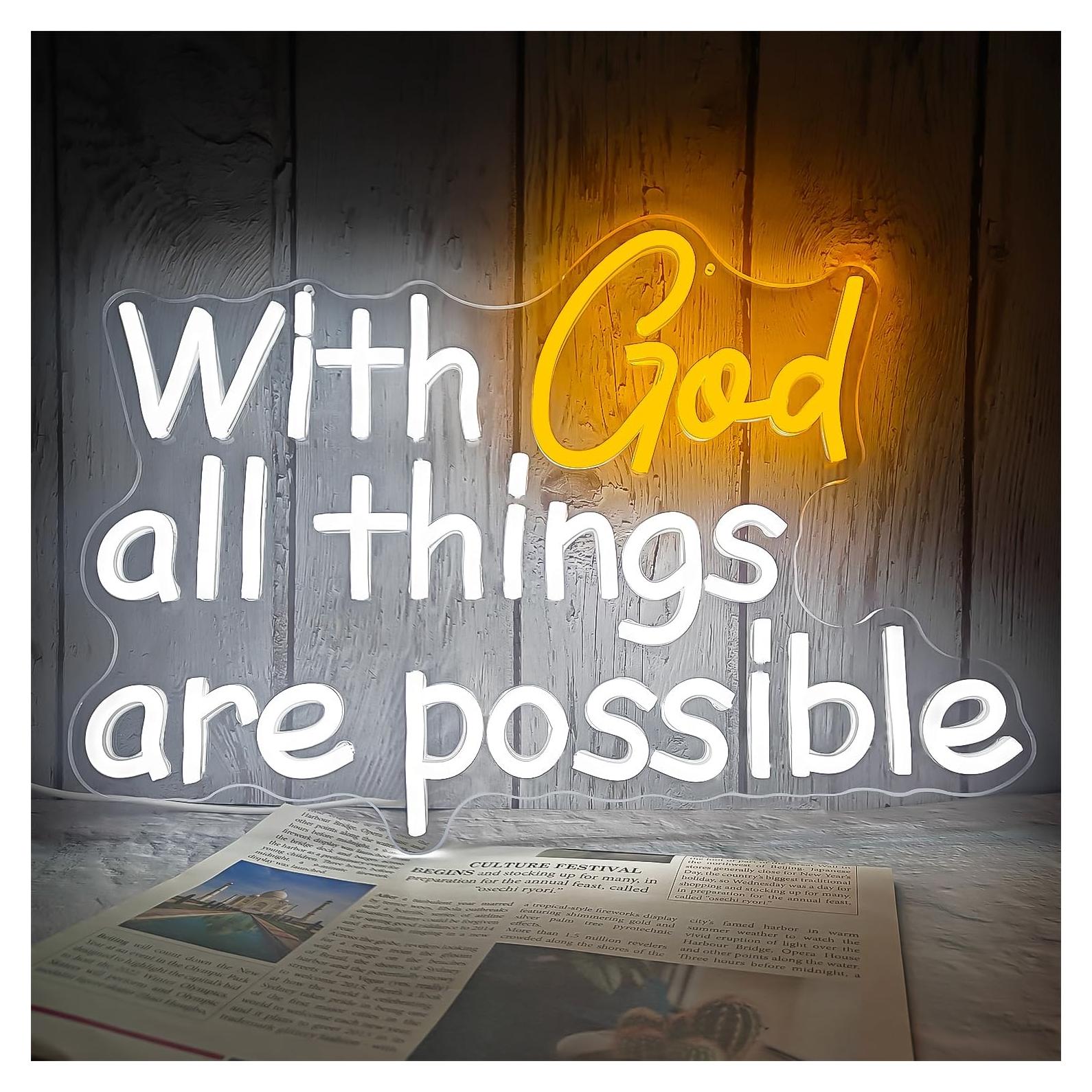 Letrero de Neón Con Dios Todas las Cosas Son Posibles Vveikea