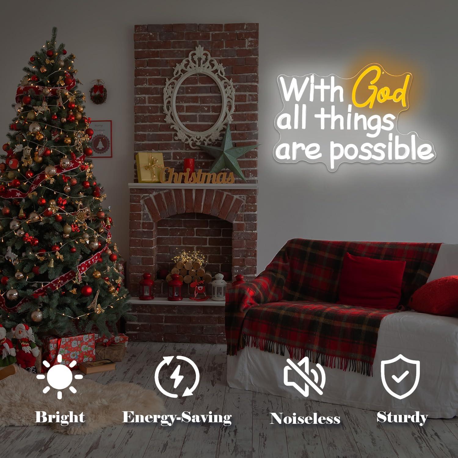 Letrero de Neón Con Dios Todas las Cosas Son Posibles Vveikea