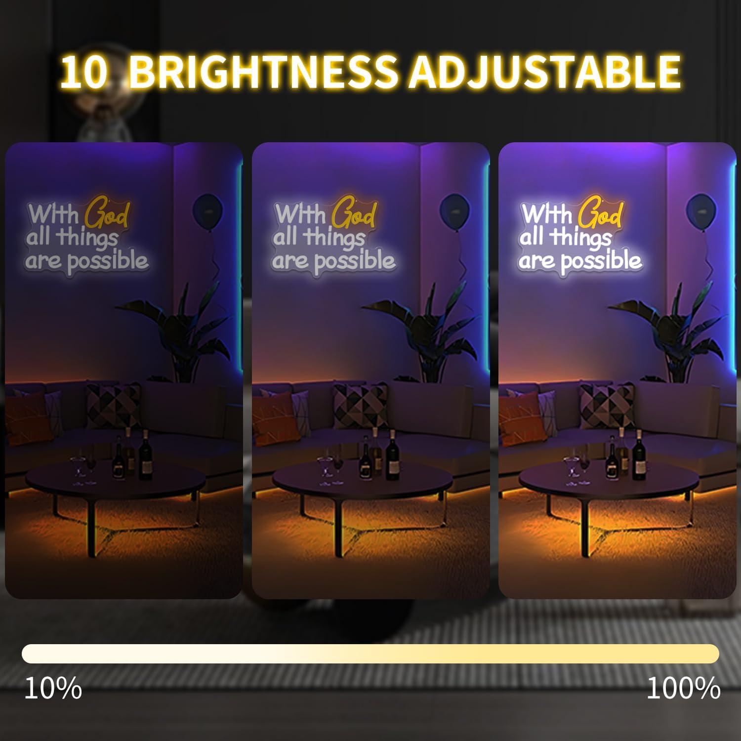 Letrero de Neón Con Dios Todas las Cosas Son Posibles Vveikea