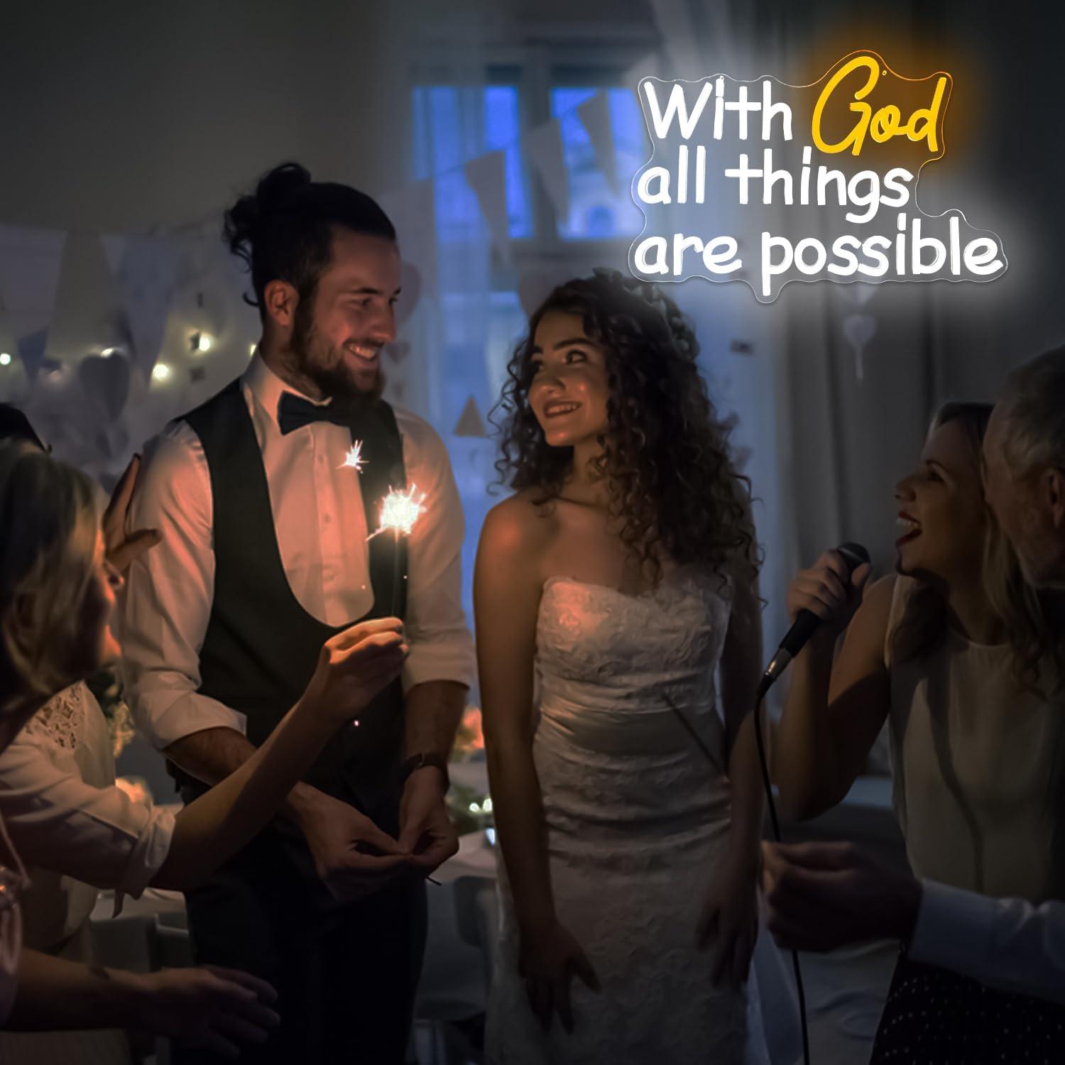 Letrero de Neón Con Dios Todas las Cosas Son Posibles Vveikea