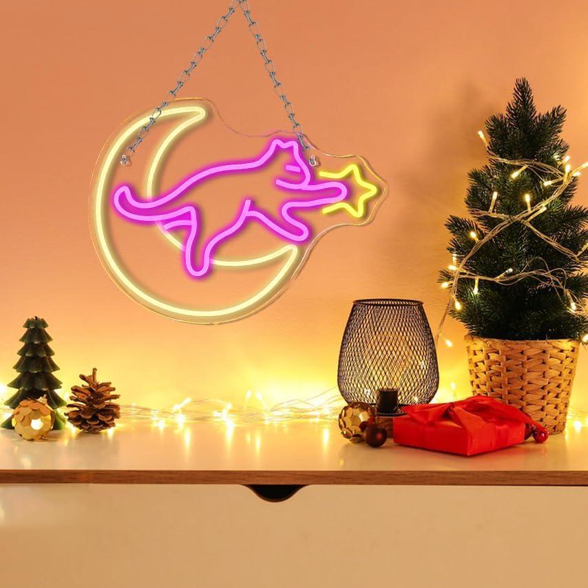 Cartel Neón Gato en la Luna NXYX 38.1x15.2cm Decoración
