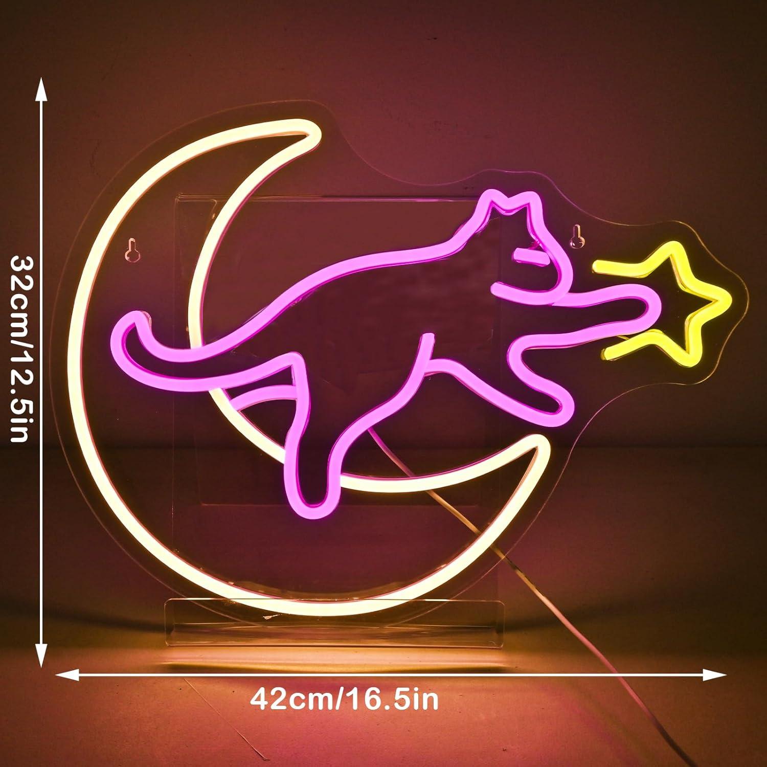 Cartel Neón Gato en la Luna NXYX 38.1x15.2cm Decoración