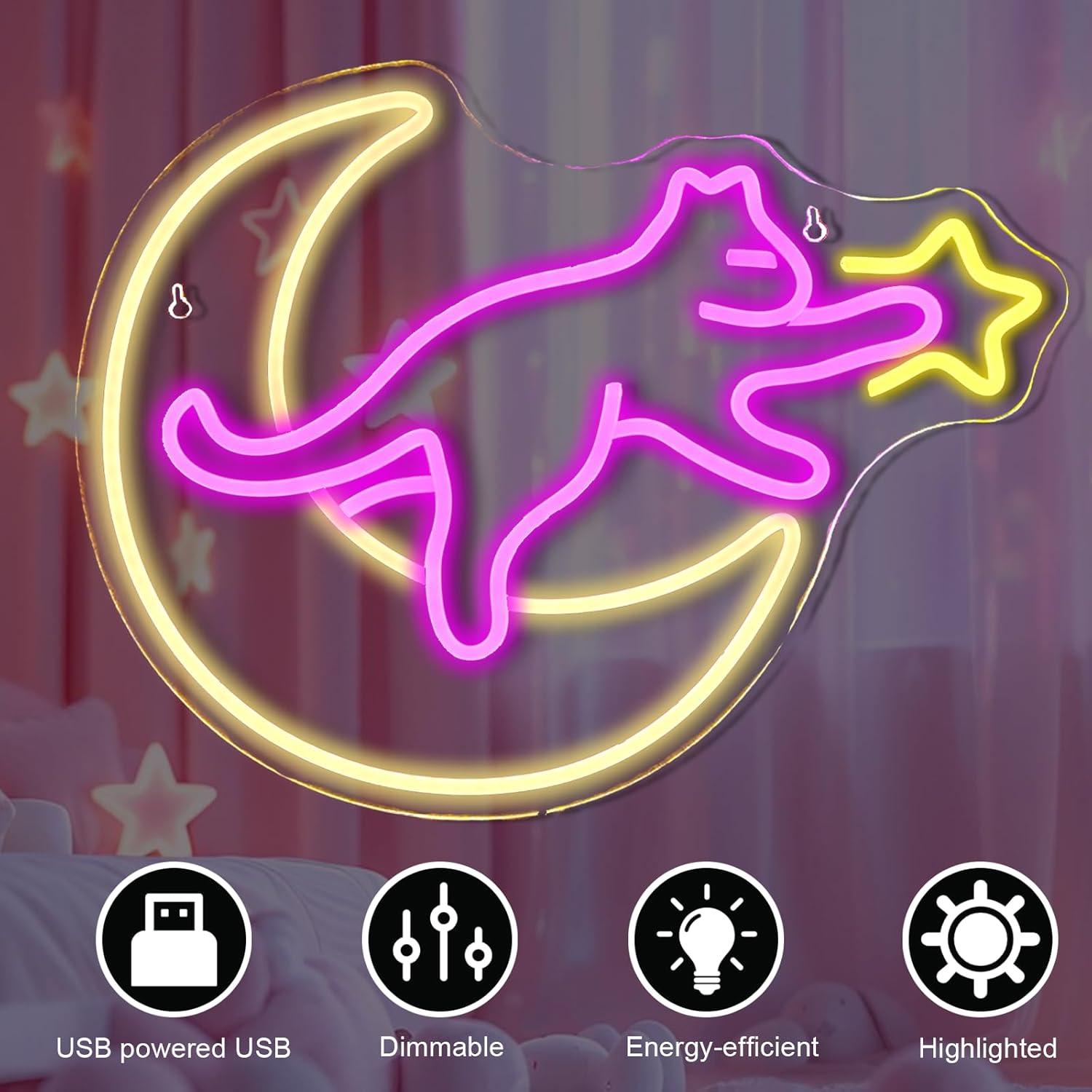 Cartel Neón Gato en la Luna NXYX 38.1x15.2cm Decoración