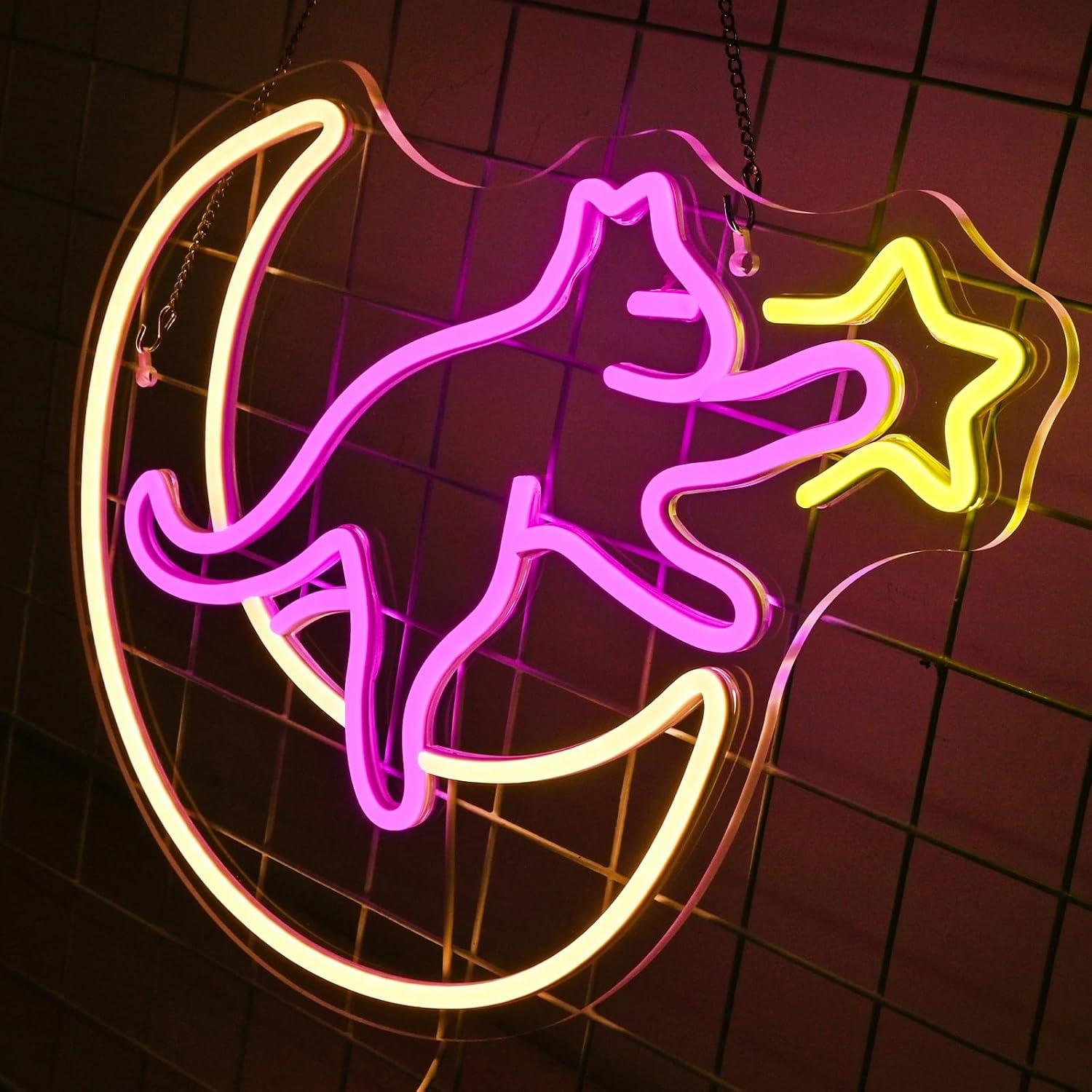 Cartel Neón Gato en la Luna NXYX 38.1x15.2cm Decoración