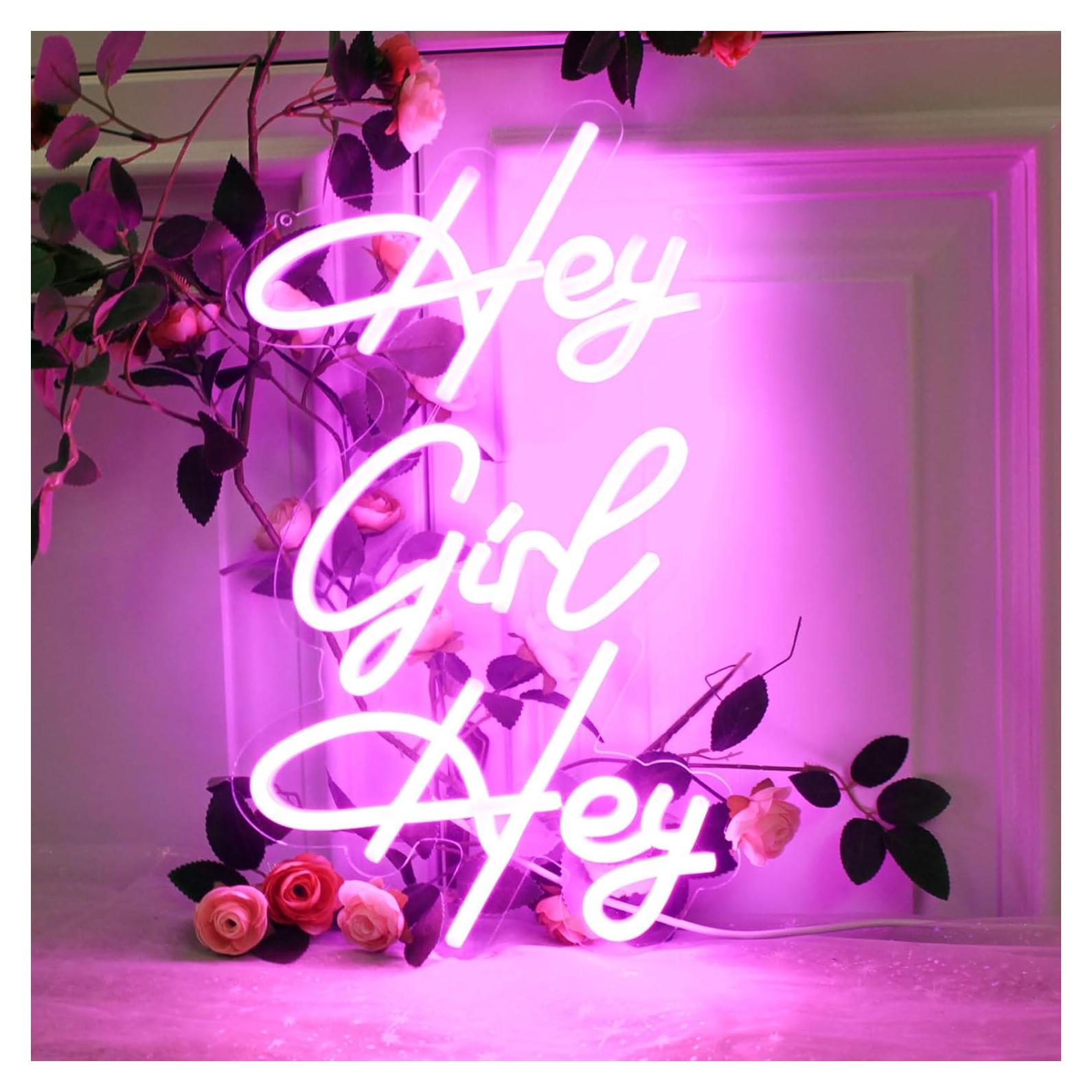 Cartel de Neón LED Rosa Hey Girl 22x40 cm Regulable KADAFAGO