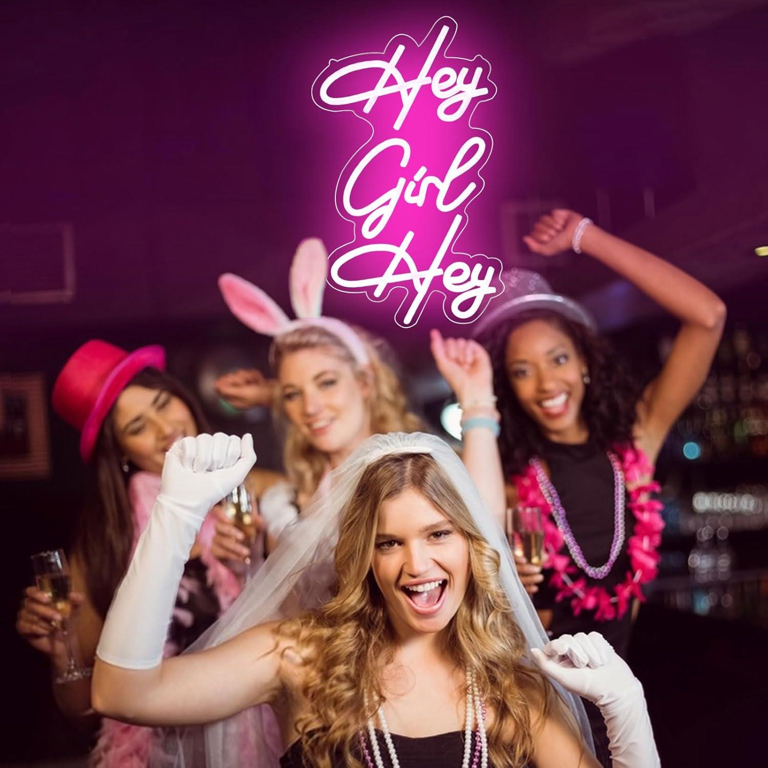 Cartel de Neón LED Rosa Hey Girl 22x40 cm Regulable KADAFAGO