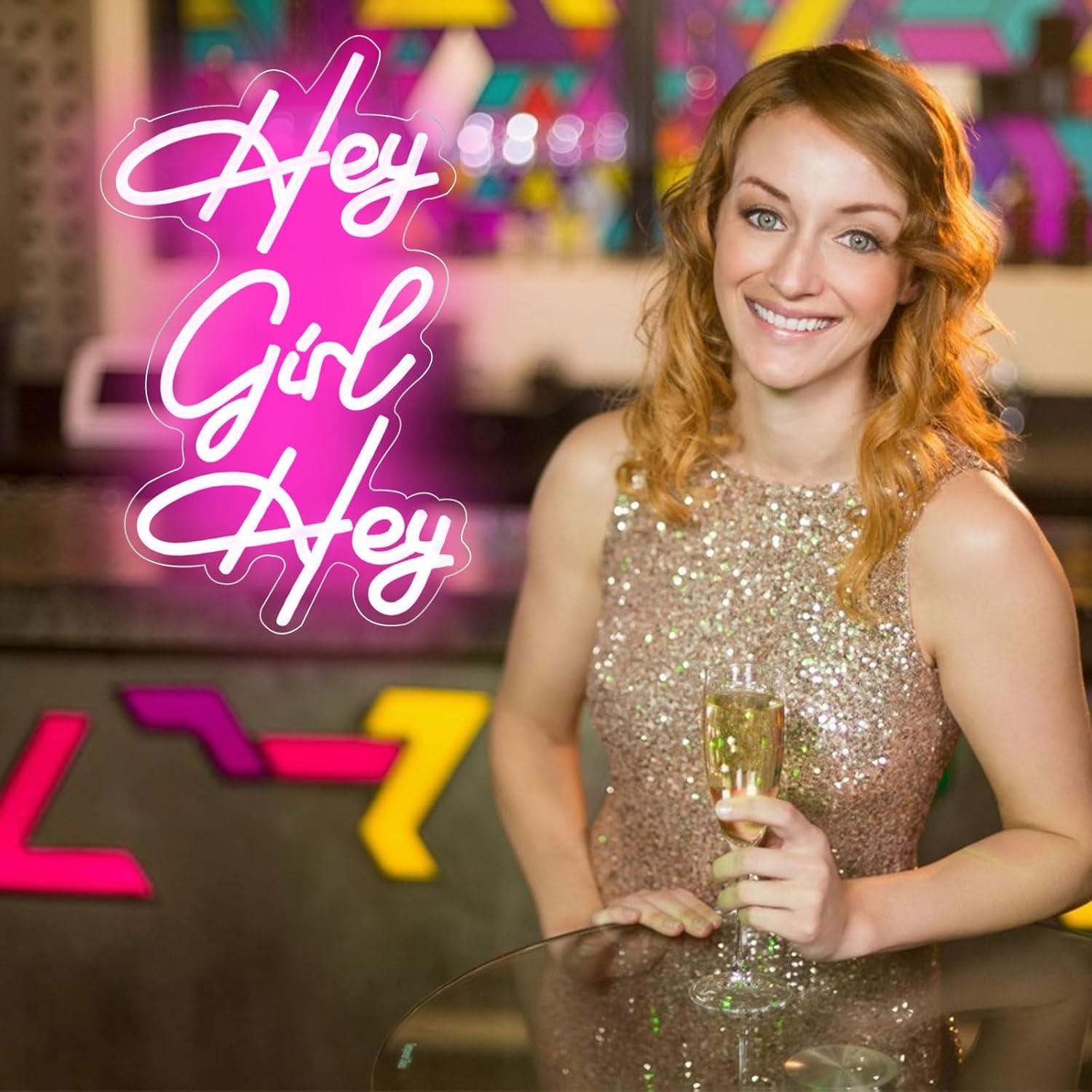 Cartel de Neón LED Rosa Hey Girl 22x40 cm Regulable KADAFAGO