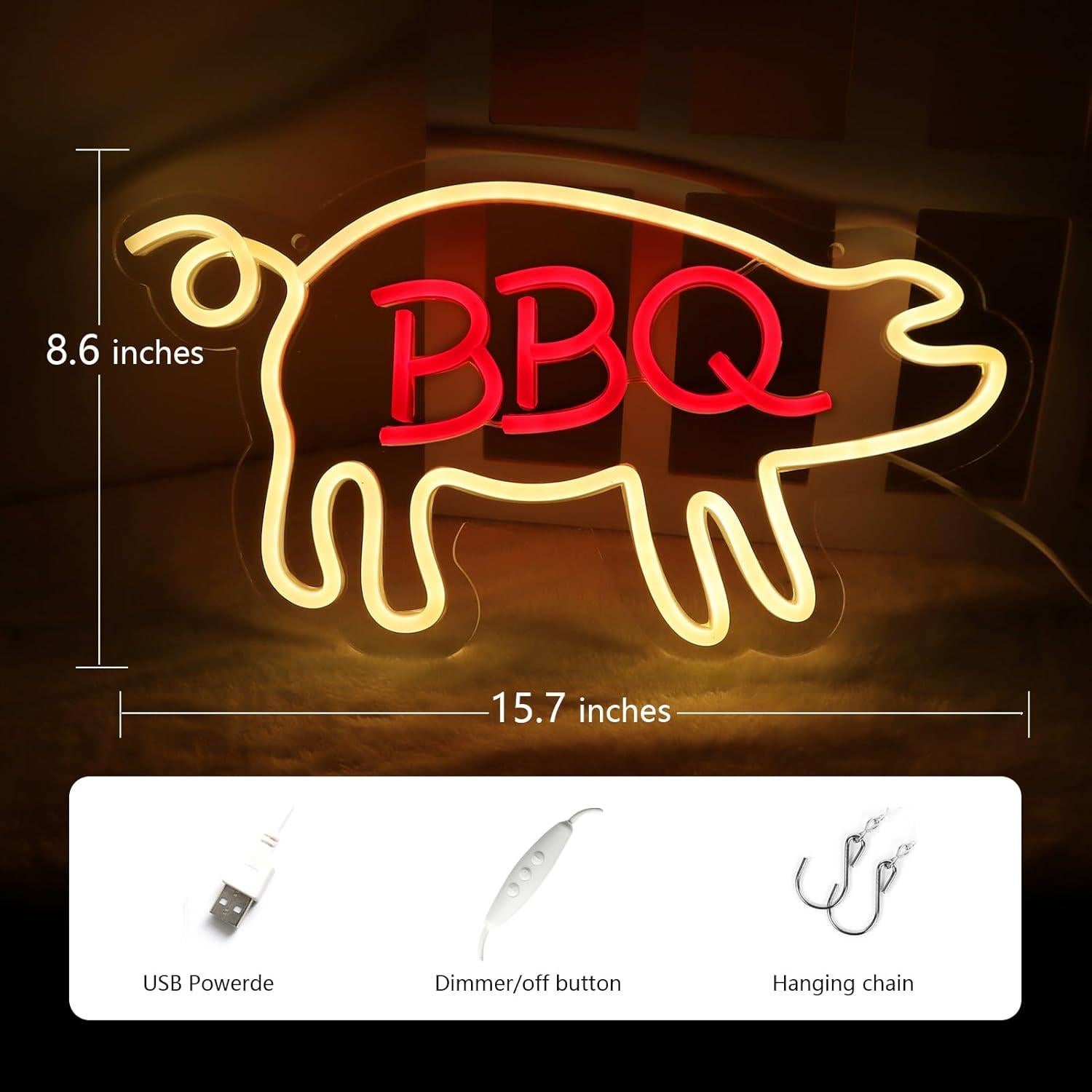 Señal de Neón BBQ JFLLamp 38x22cm LED Decorativa