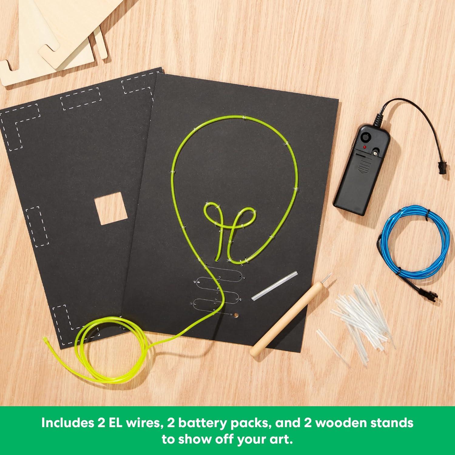KiwiCo Light-Up Wire Art Kit - DIY Electroluminescent Signs, Fun Educational Science Craft for Kids | Includes EL Wires, Battery Packs, Design Templates, and Instructions | Make Your Own Neon Sign!