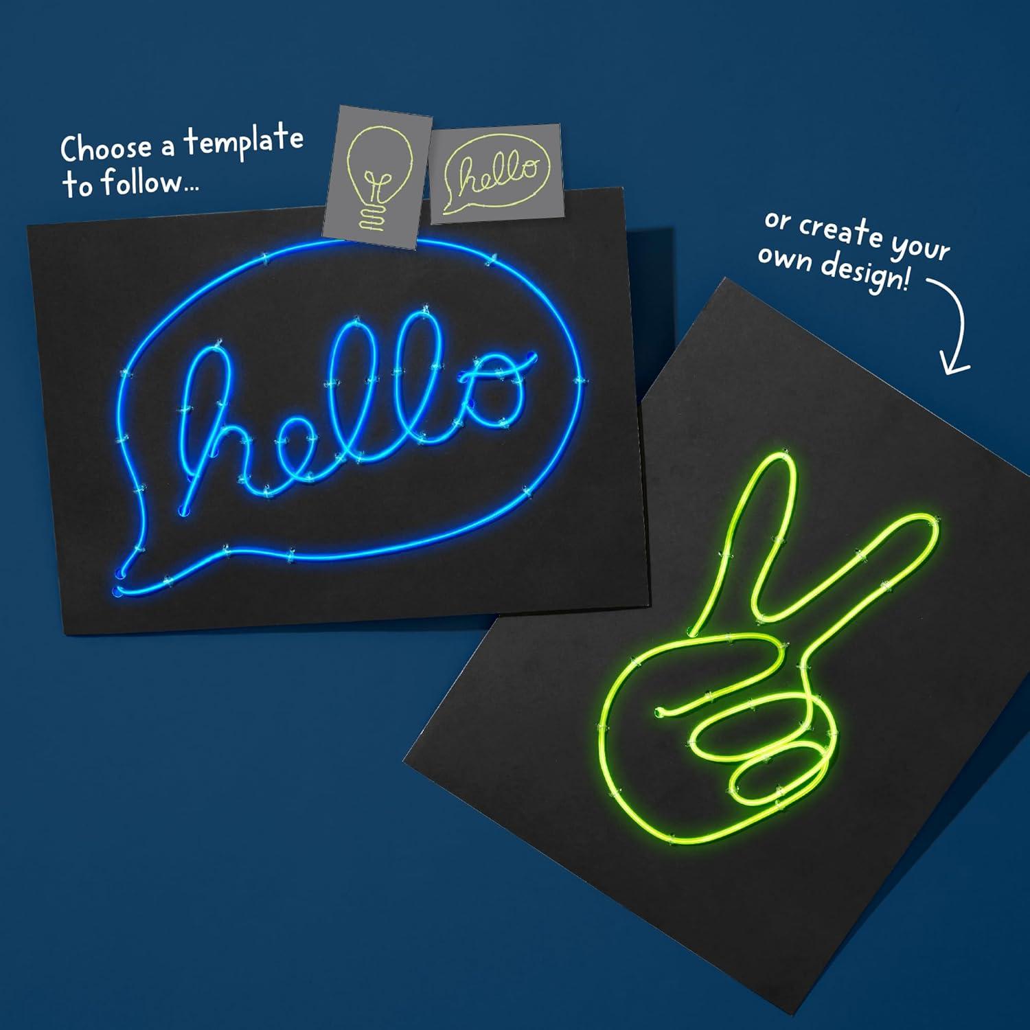 KiwiCo Light-Up Wire Art Kit - DIY Electroluminescent Signs, Fun Educational Science Craft for Kids | Includes EL Wires, Battery Packs, Design Templates, and Instructions | Make Your Own Neon Sign!