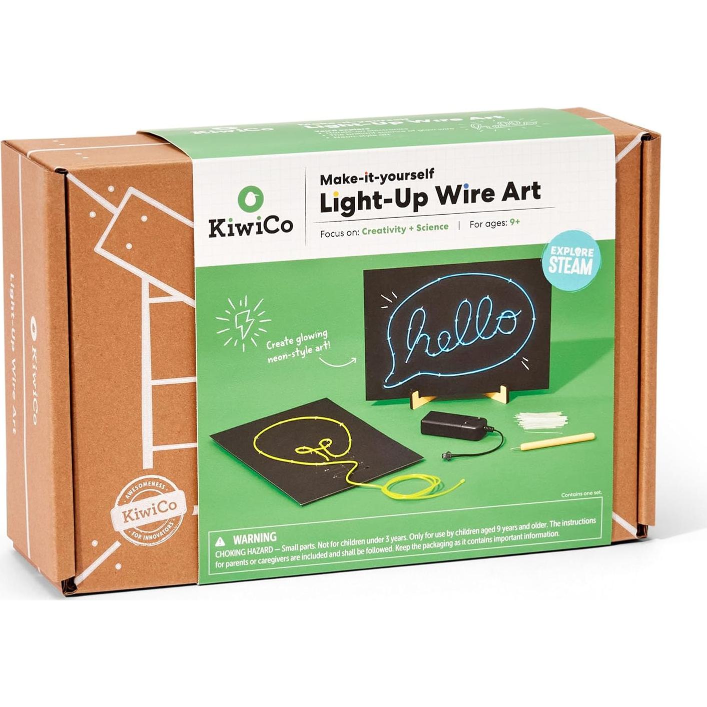 KiwiCo Light-Up Wire Art Kit - DIY Electroluminescent Signs, Fun Educational Science Craft for Kids | Includes EL Wires, Battery Packs, Design Templates, and Instructions | Make Your Own Neon Sign!