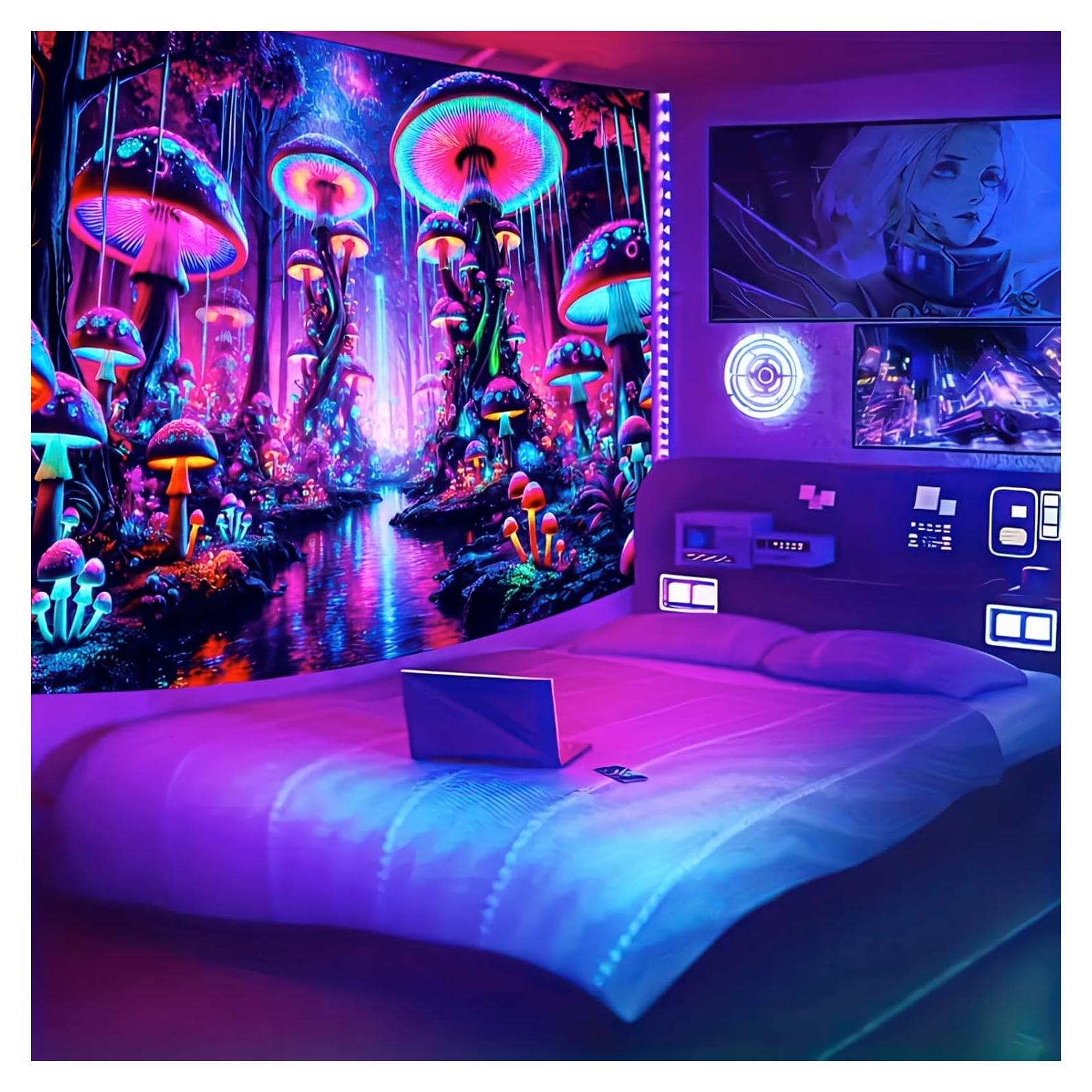 Tapiz Blacklight BlissYard Hongo UV 150x200 cm Decoración