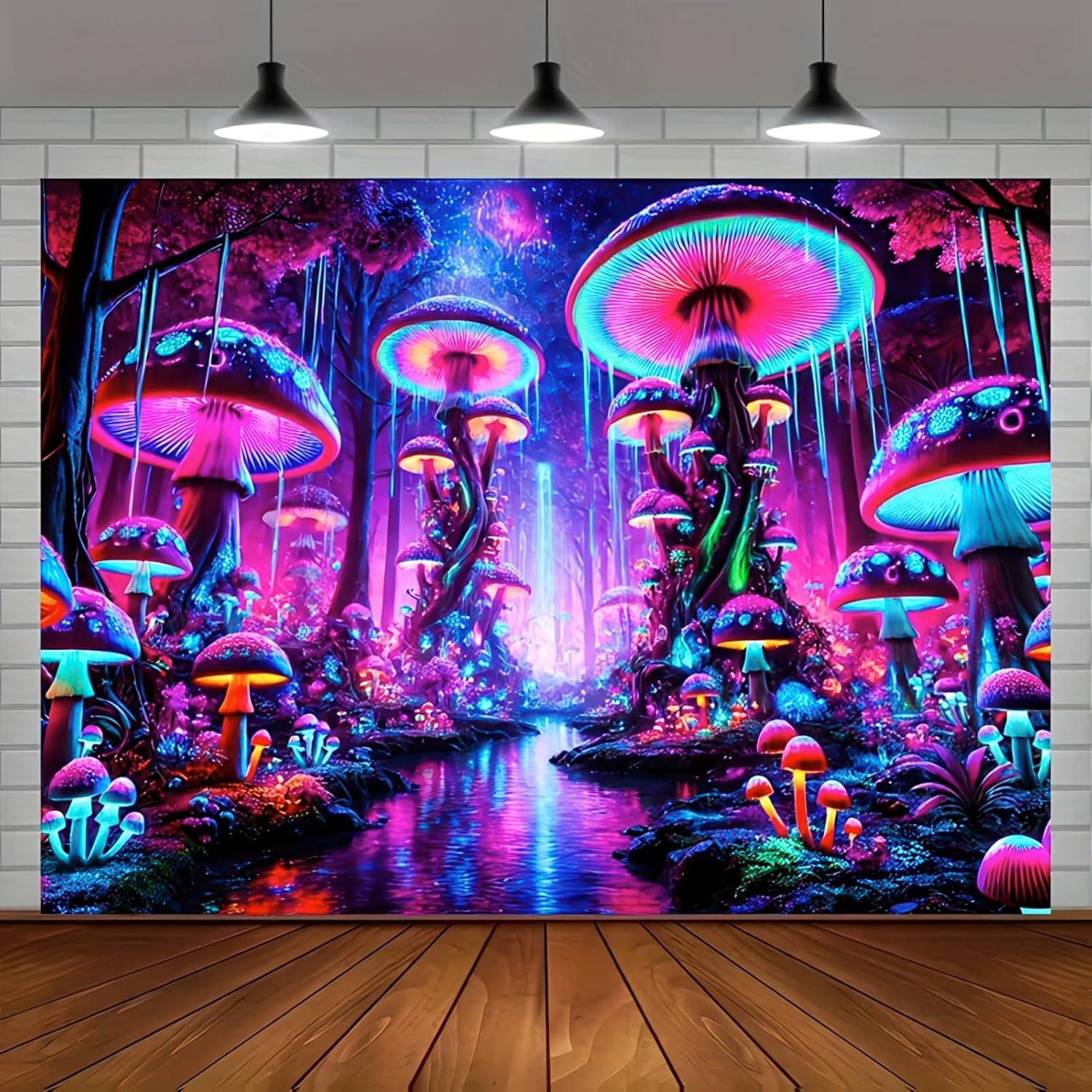 Tapiz Blacklight BlissYard Hongo UV 150x200 cm Decoración