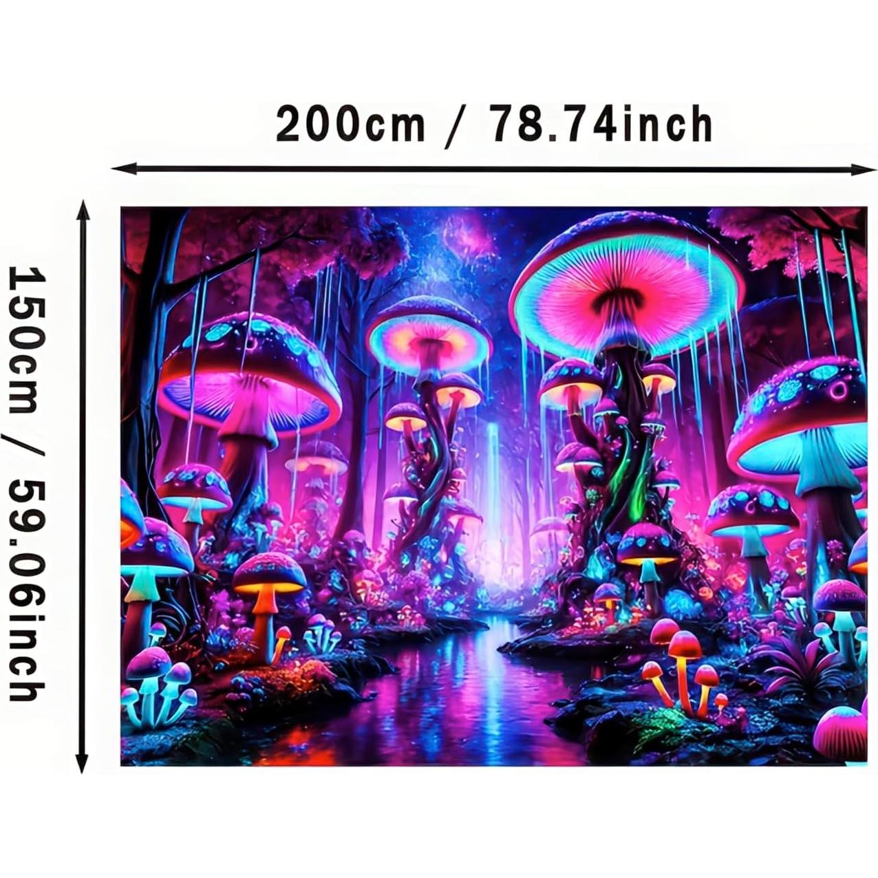 Tapiz Blacklight BlissYard Hongo UV 150x200 cm Decoración