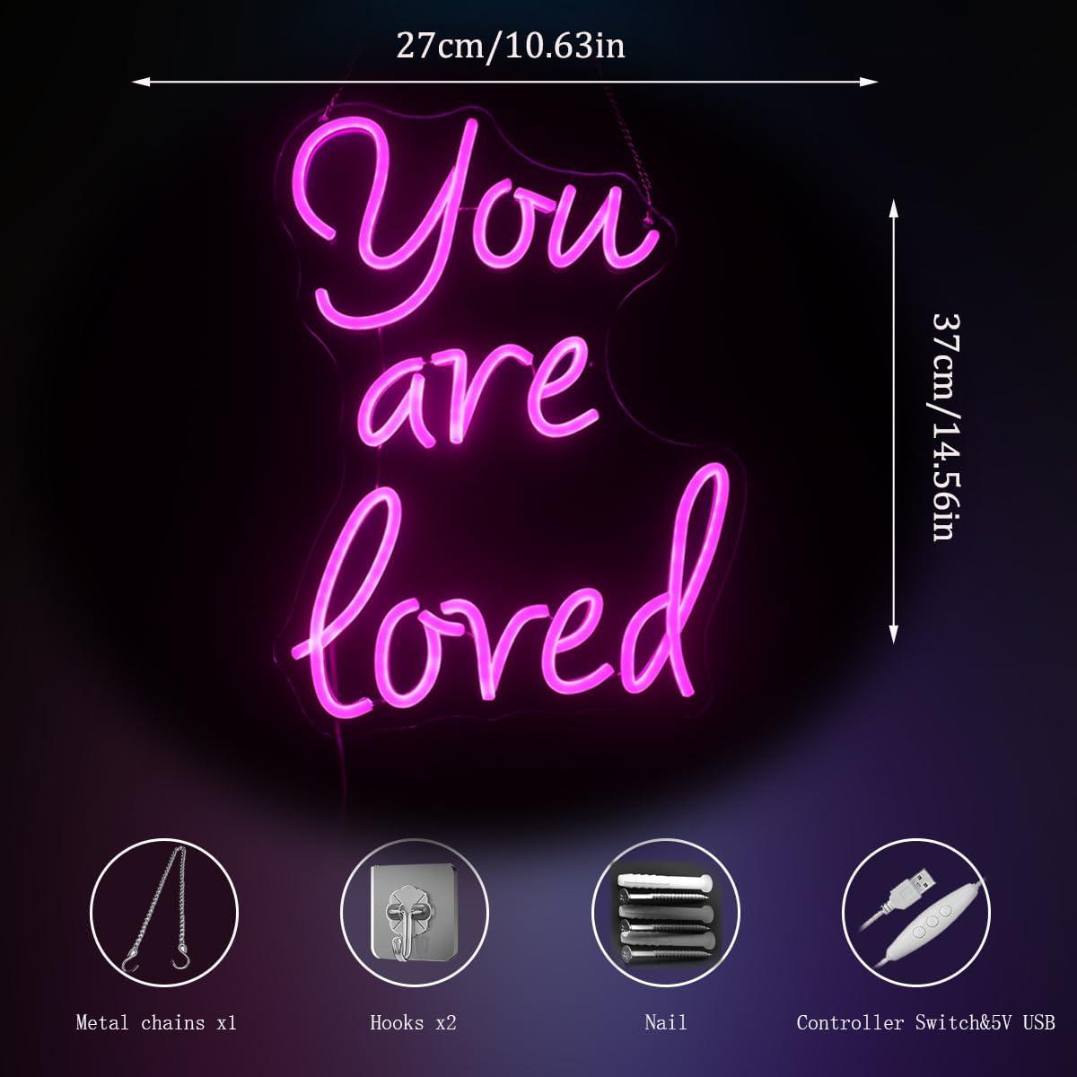 Letrero de Neón LED Eres Amado QiaoFei 27x37 cm USB Rosa