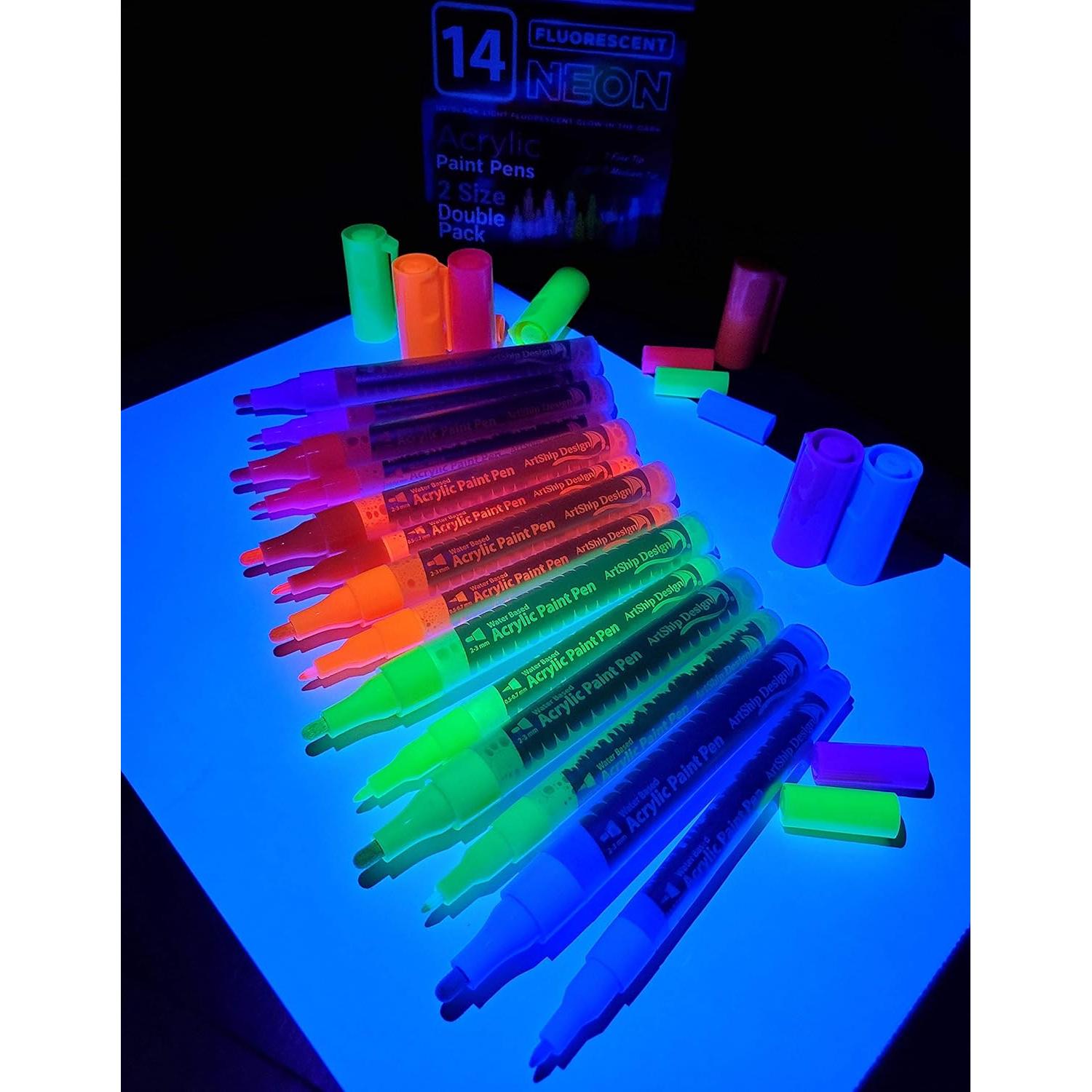 Paquete de 14 Marcadores Acrílicos Fluorescentes UV ArtShip